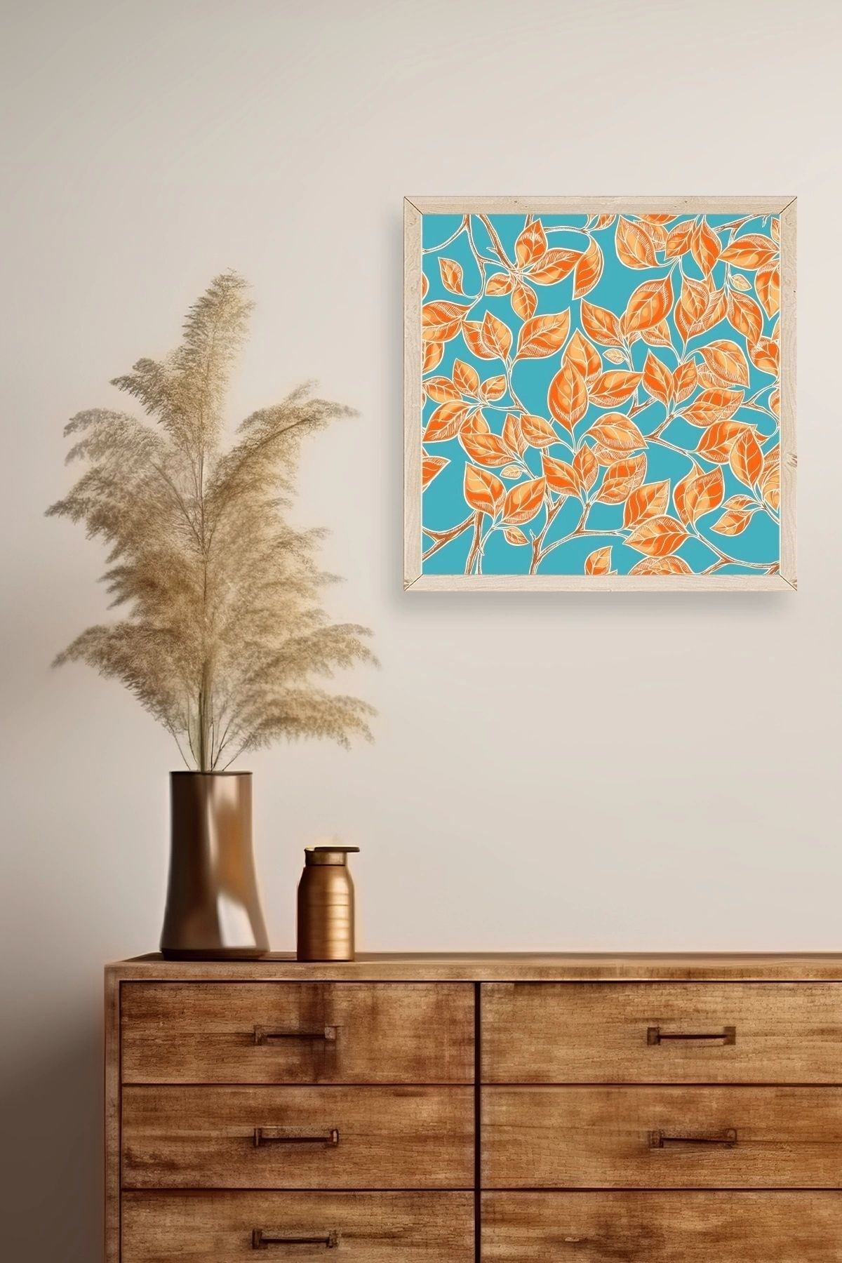 Yaprak Ahşap Çerçeveli Tablo 50 x 50