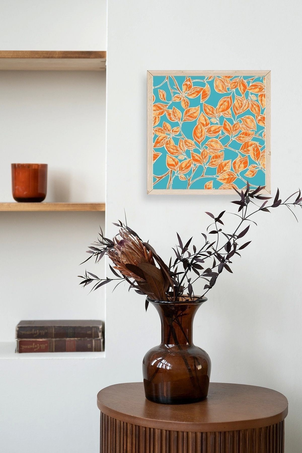 Yaprak Ahşap Çerçeveli Tablo 50 x 50