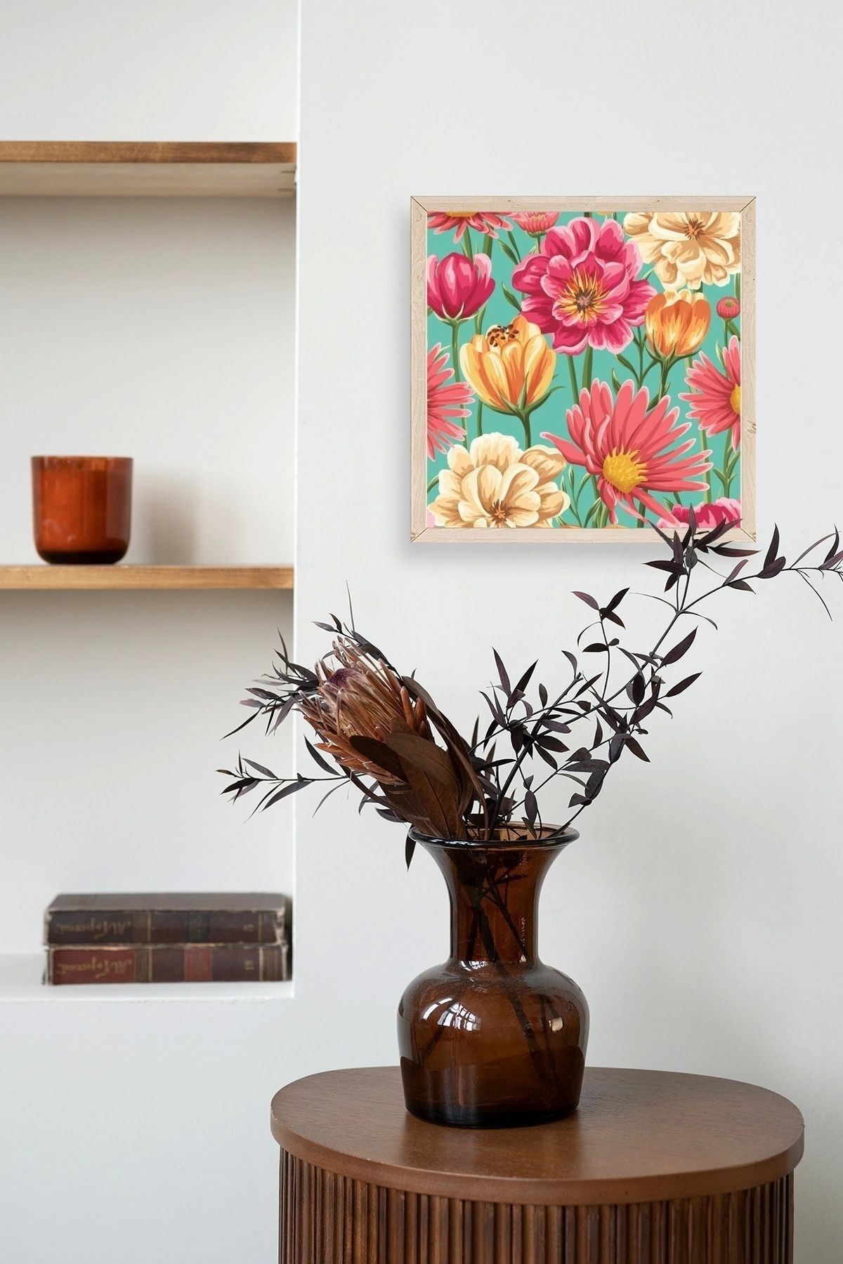 Çiçek Ahşap Çerçeveli Tablo 23 x 23