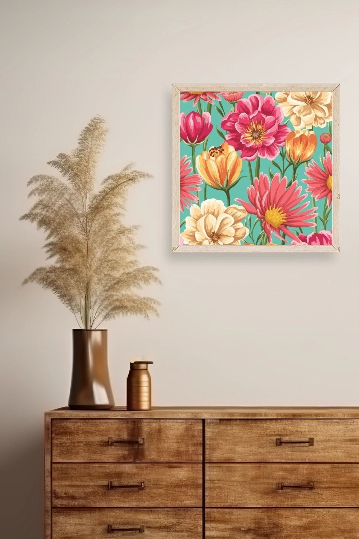 Çiçek Ahşap Çerçeveli Tablo 42 x 42