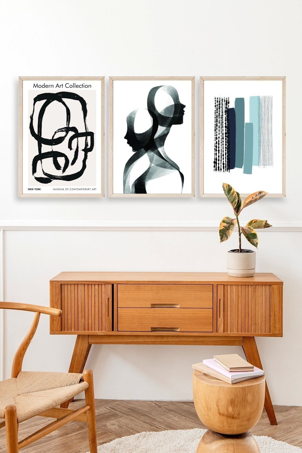 Modern Üçlü Ahşap Çerçeveli Tablo 23 x 30