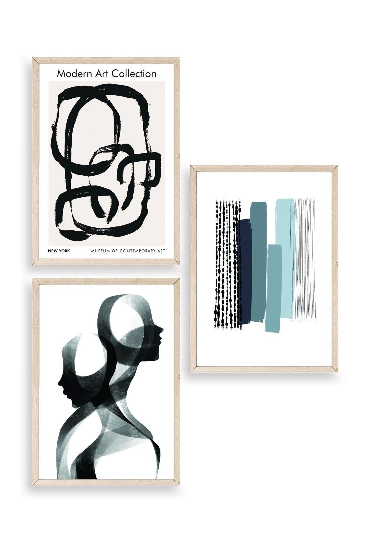 Modern Üçlü Ahşap Çerçeveli Tablo 50 x 70