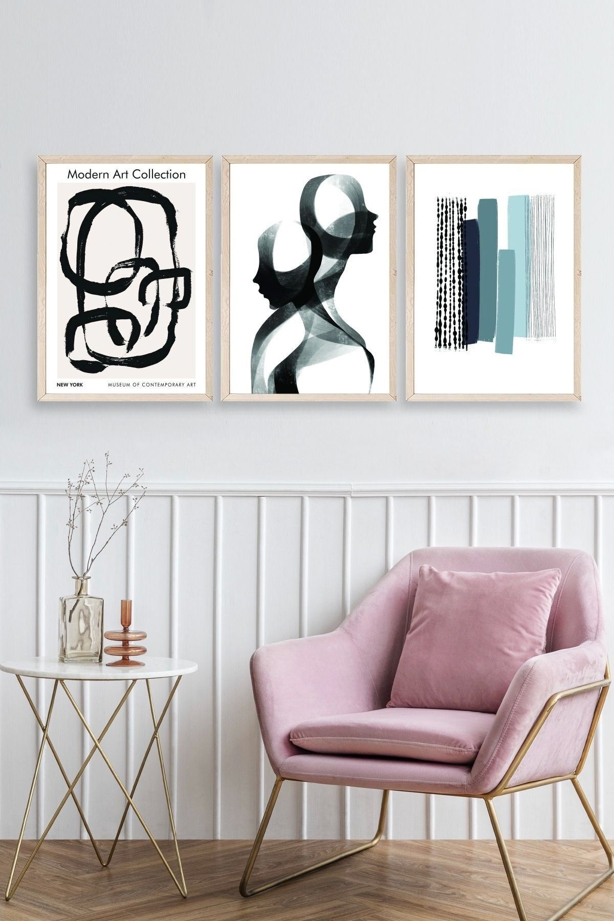 Modern Üçlü Ahşap Çerçeveli Tablo 30 x 40