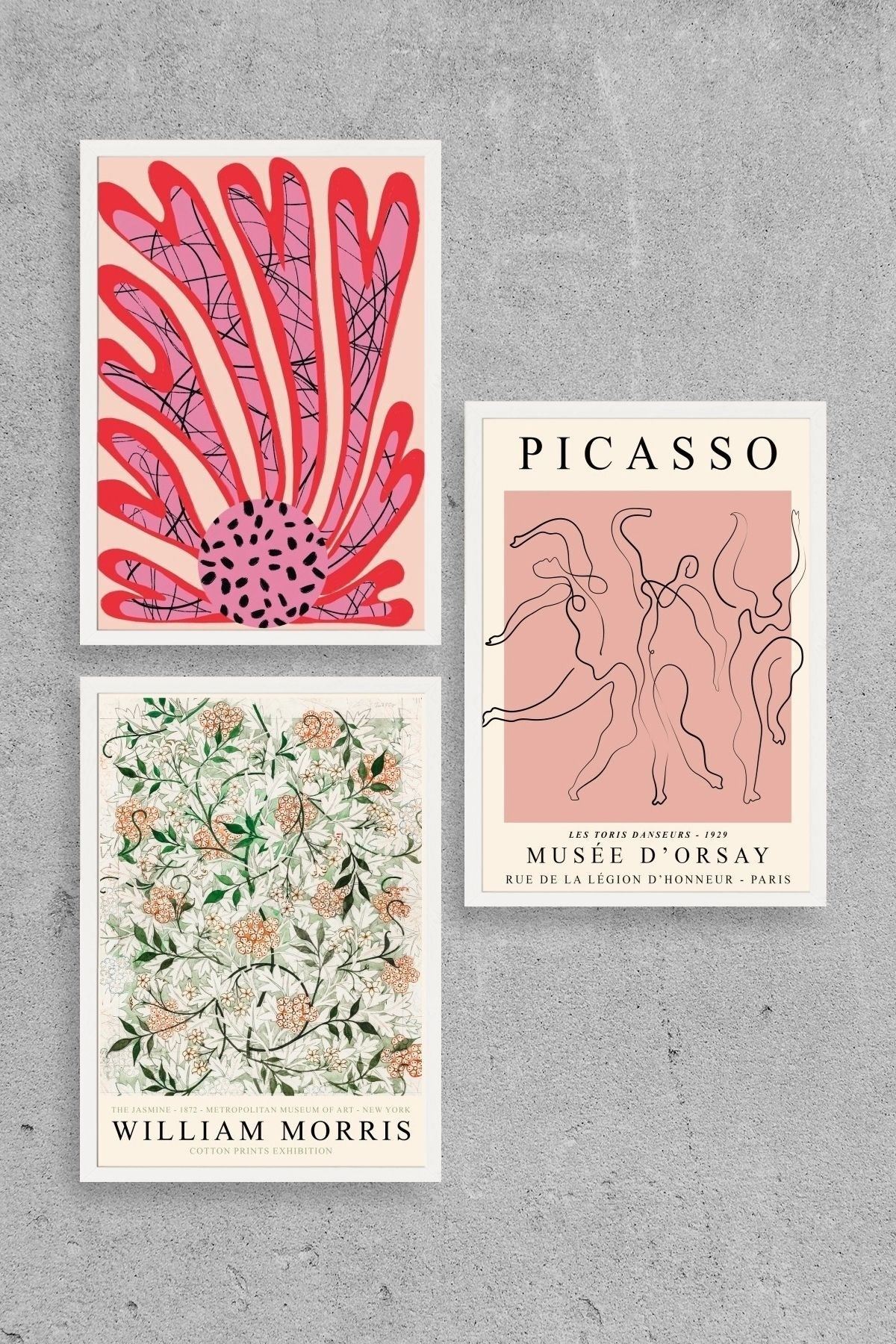 Ünlü Tablolar Üçlü Ahşap Çerçeveli Tablo 23 x 30