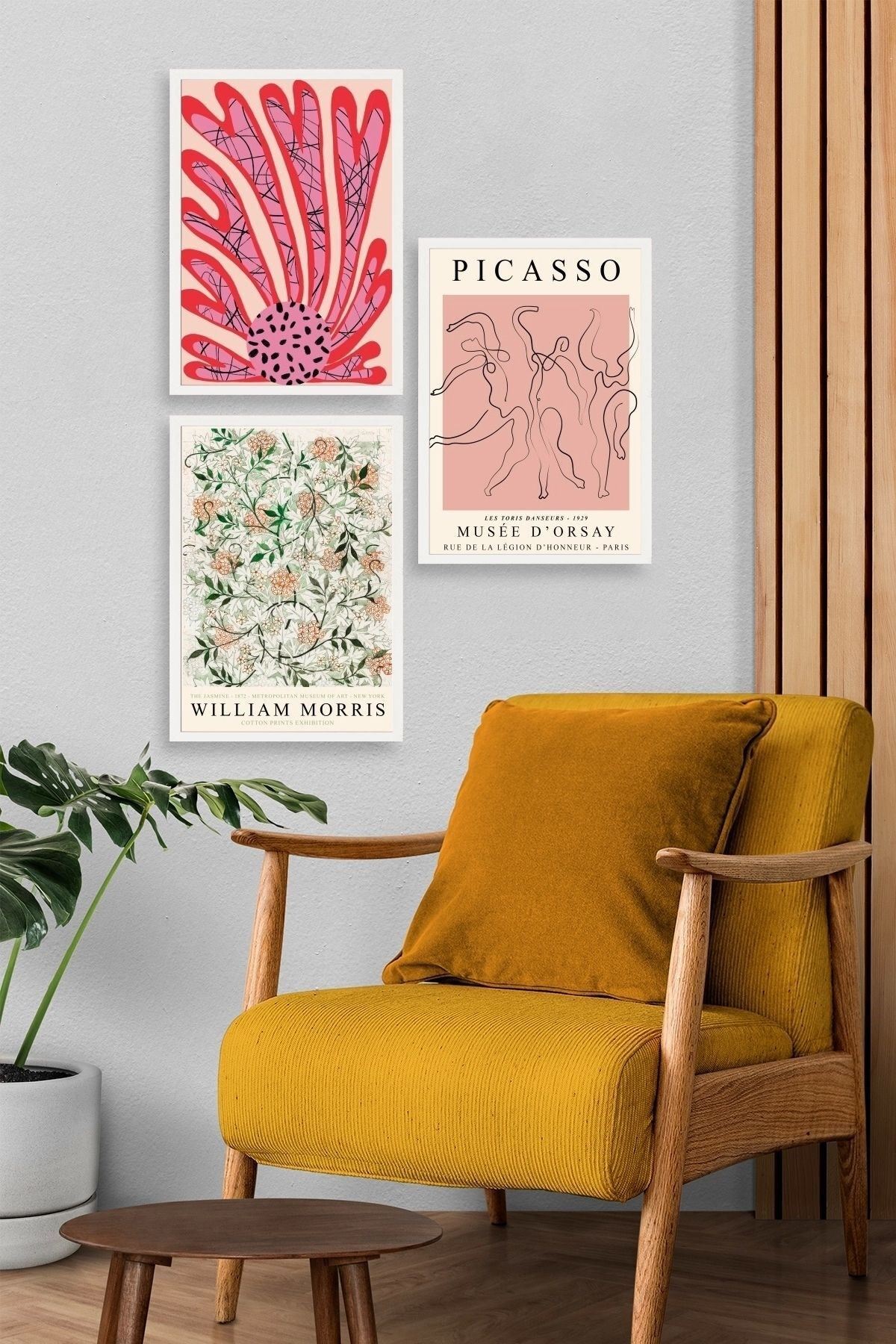 Ünlü Tablolar Üçlü Ahşap Çerçeveli Tablo 50 x 70