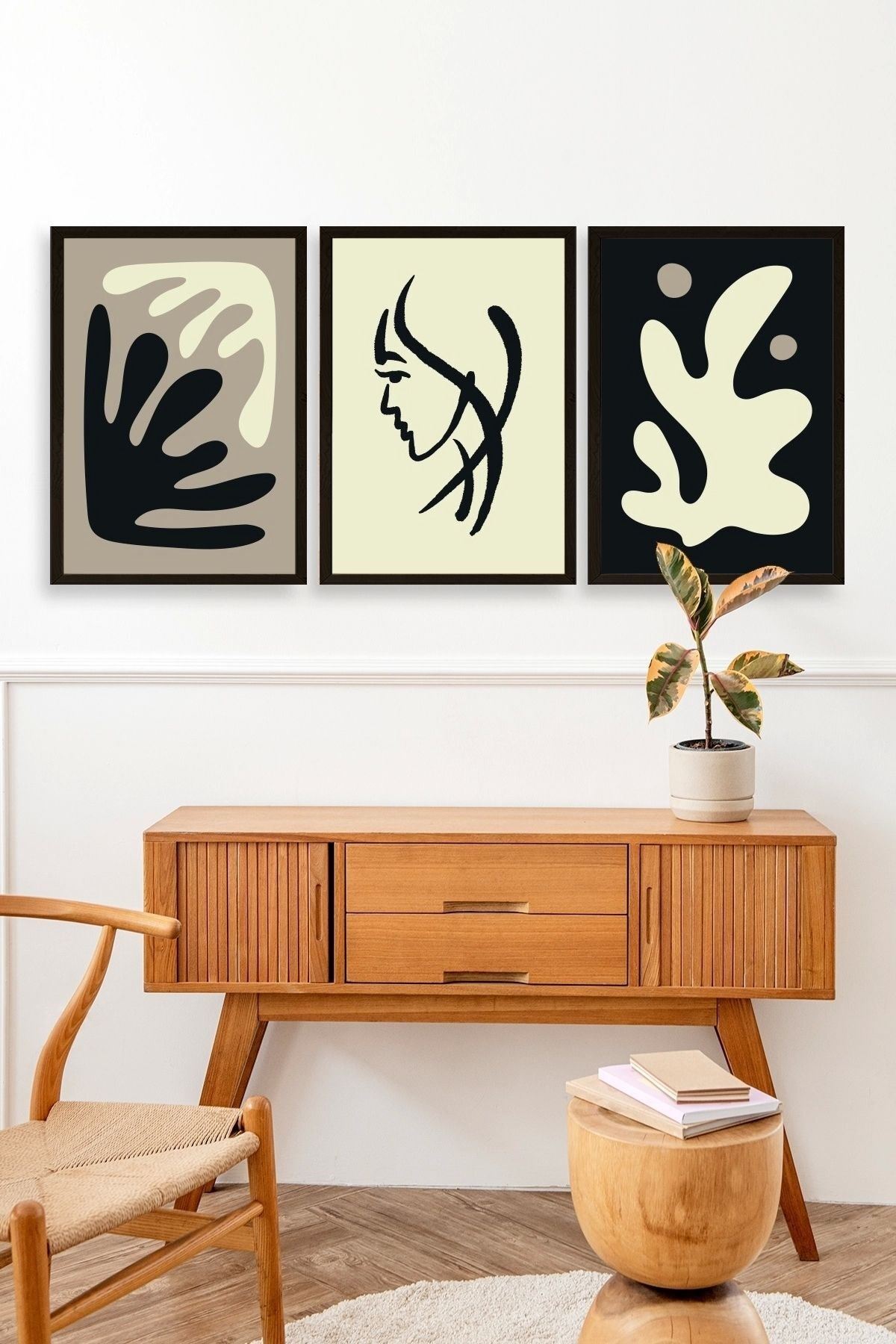 Soyut Üçlü Ahşap Çerçeveli Tablo 40 x 60