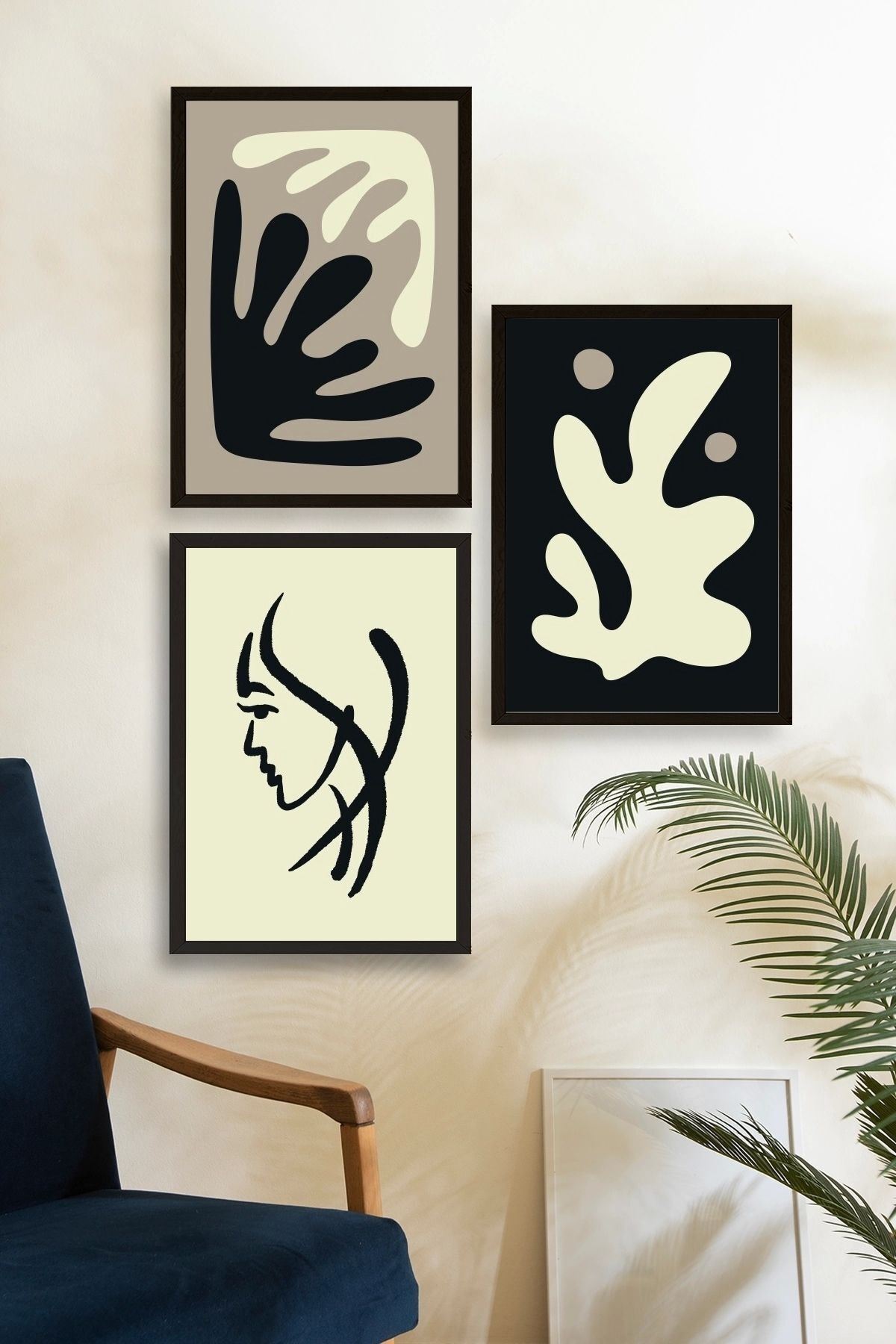 Soyut Üçlü Ahşap Çerçeveli Tablo 30 x 40