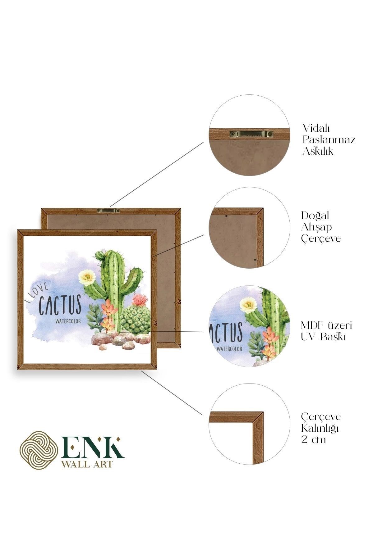 Kaktüs Ahşap Çerçeveli Tablo 23 x 23