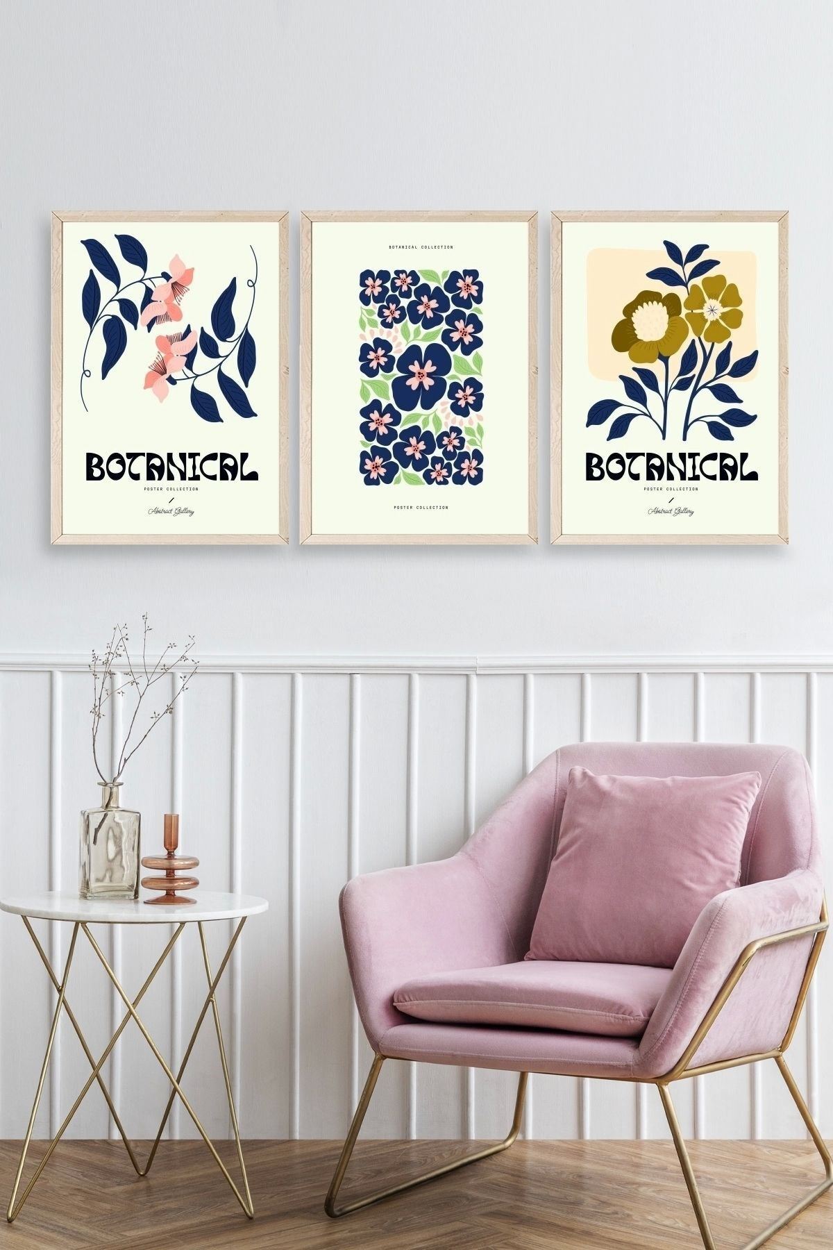 Botanik Üçlü Ahşap Çerçeveli Tablo 50 x 70