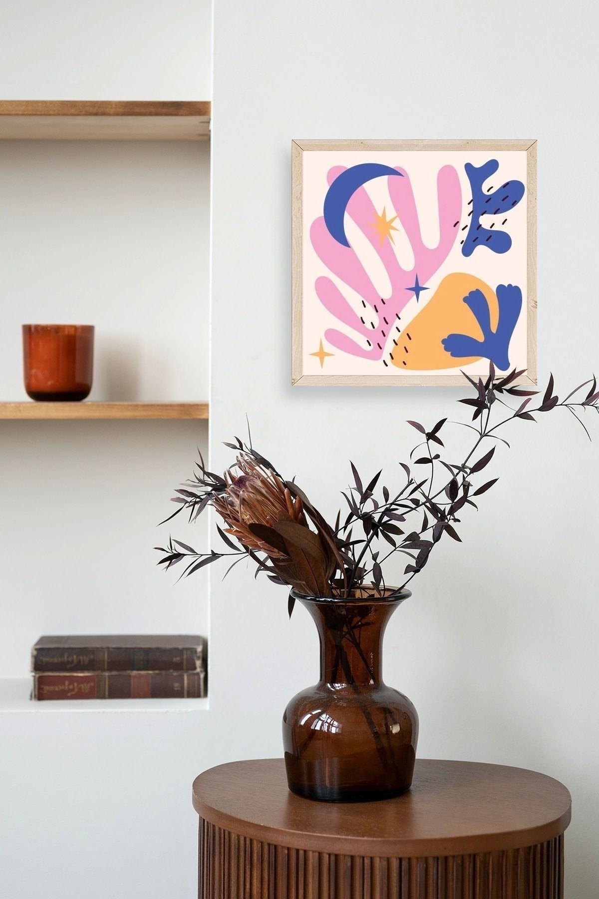 Soyut Ahşap Çerçeveli Tablo 50 x 50