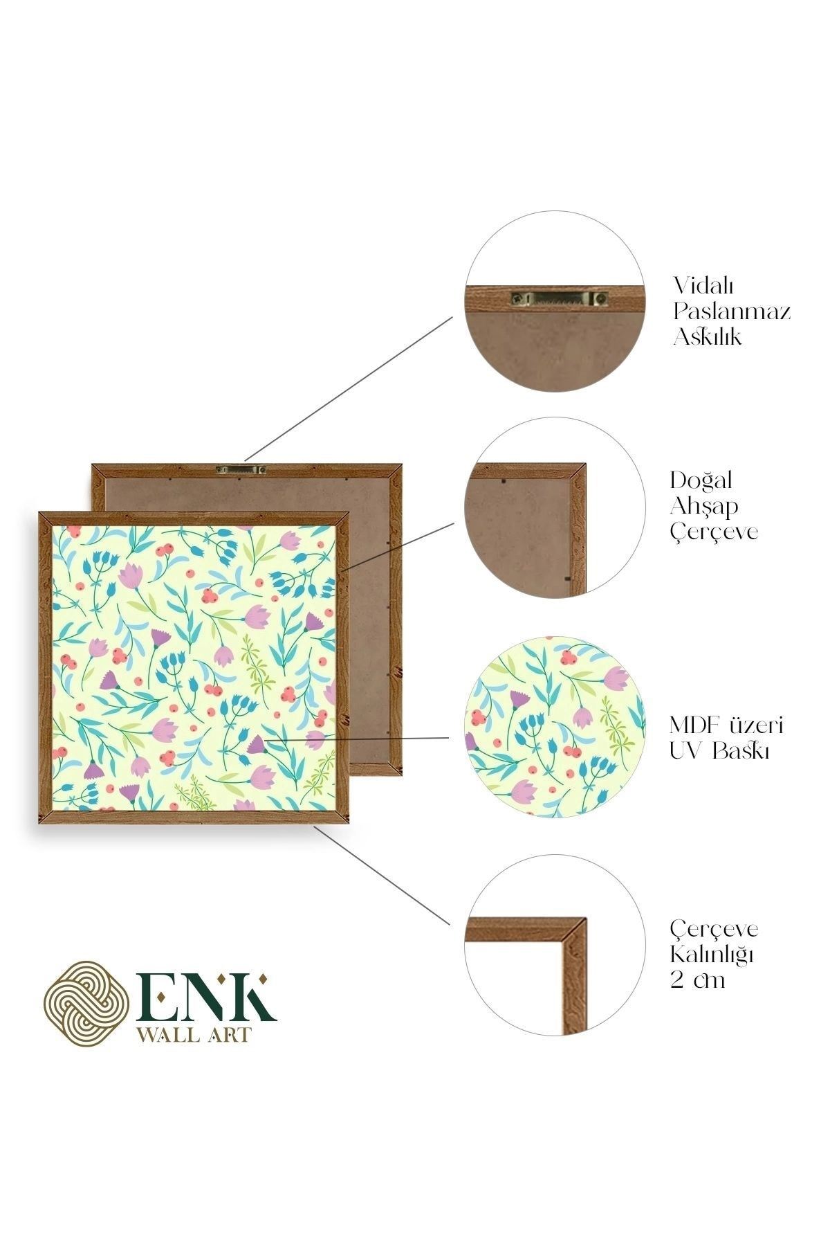 Çiçek Ahşap Çerçeveli Tablo 50 x 50