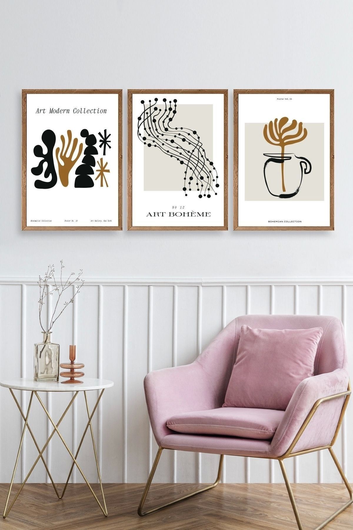 Modern Üçlü Ahşap Çerçeveli Tablo 23 x 30