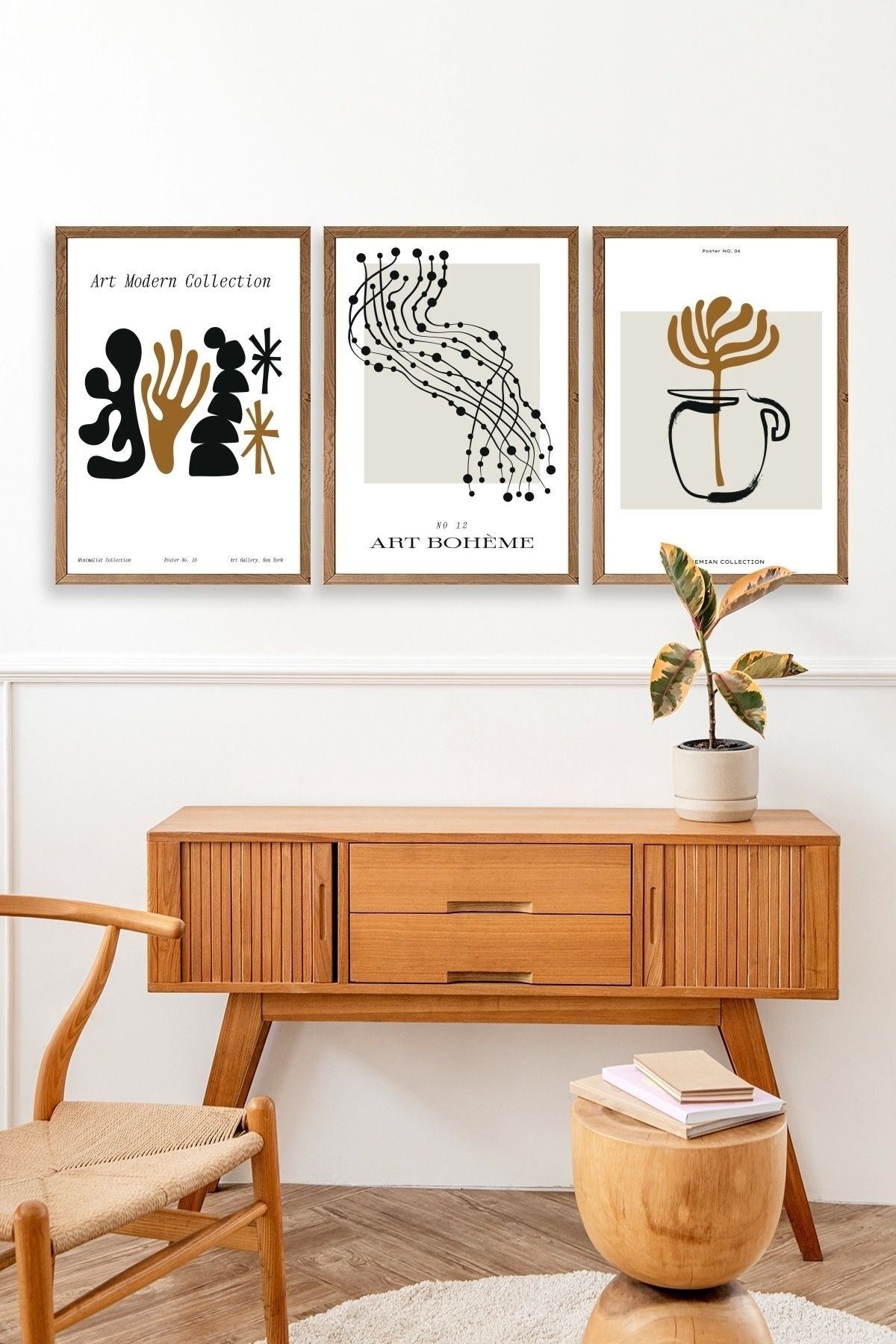 Modern Üçlü Ahşap Çerçeveli Tablo 23 x 30