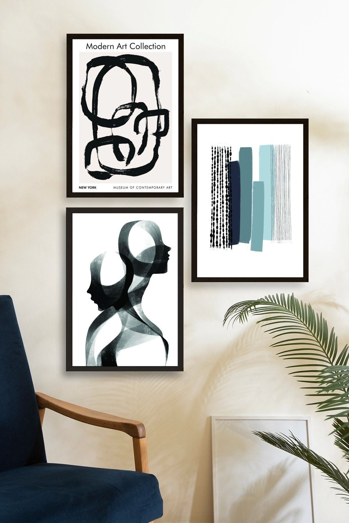 Modern Üçlü Ahşap Çerçeveli Tablo 50 x 70