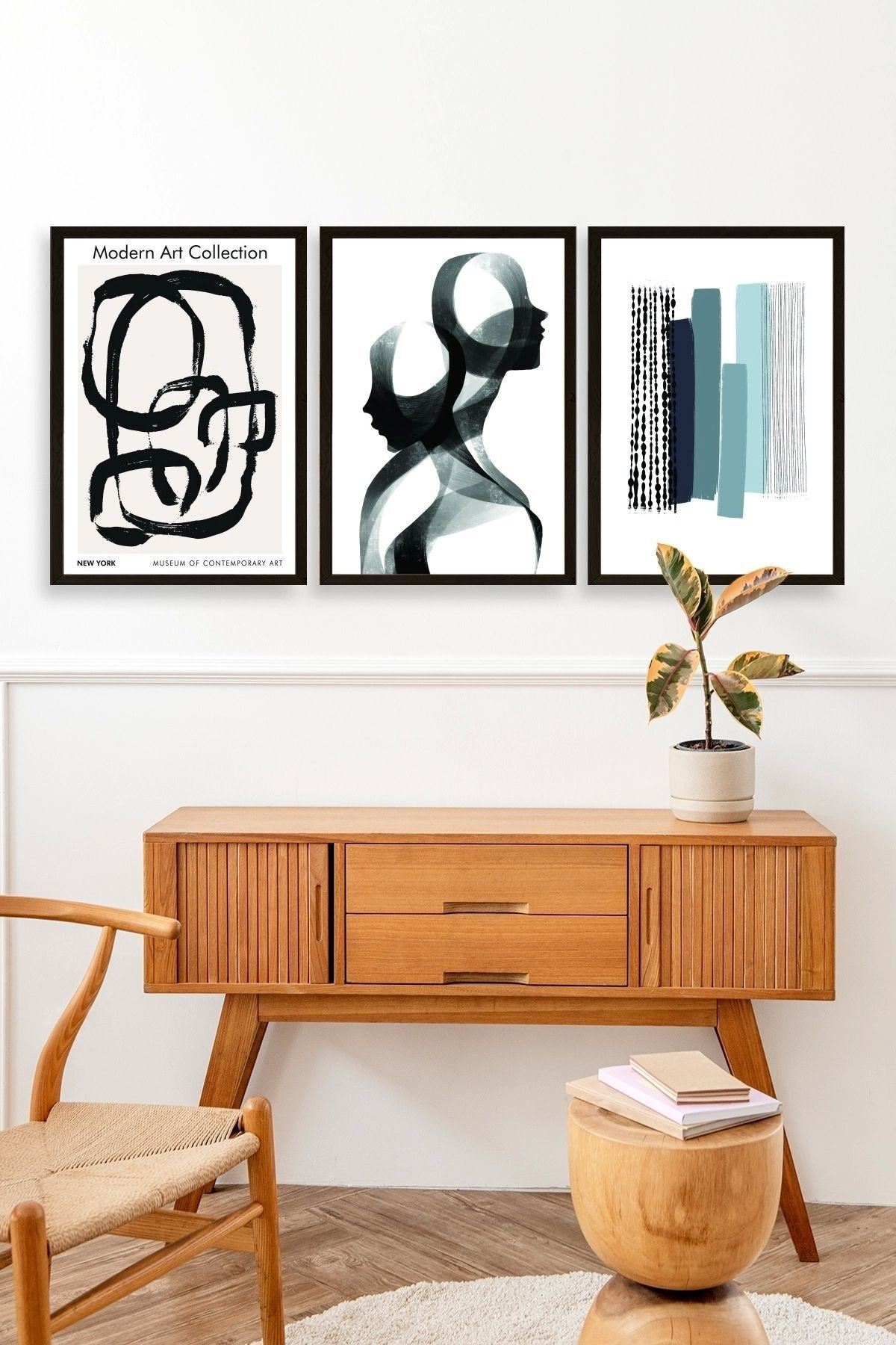 Modern Üçlü Ahşap Çerçeveli Tablo 50 x 70