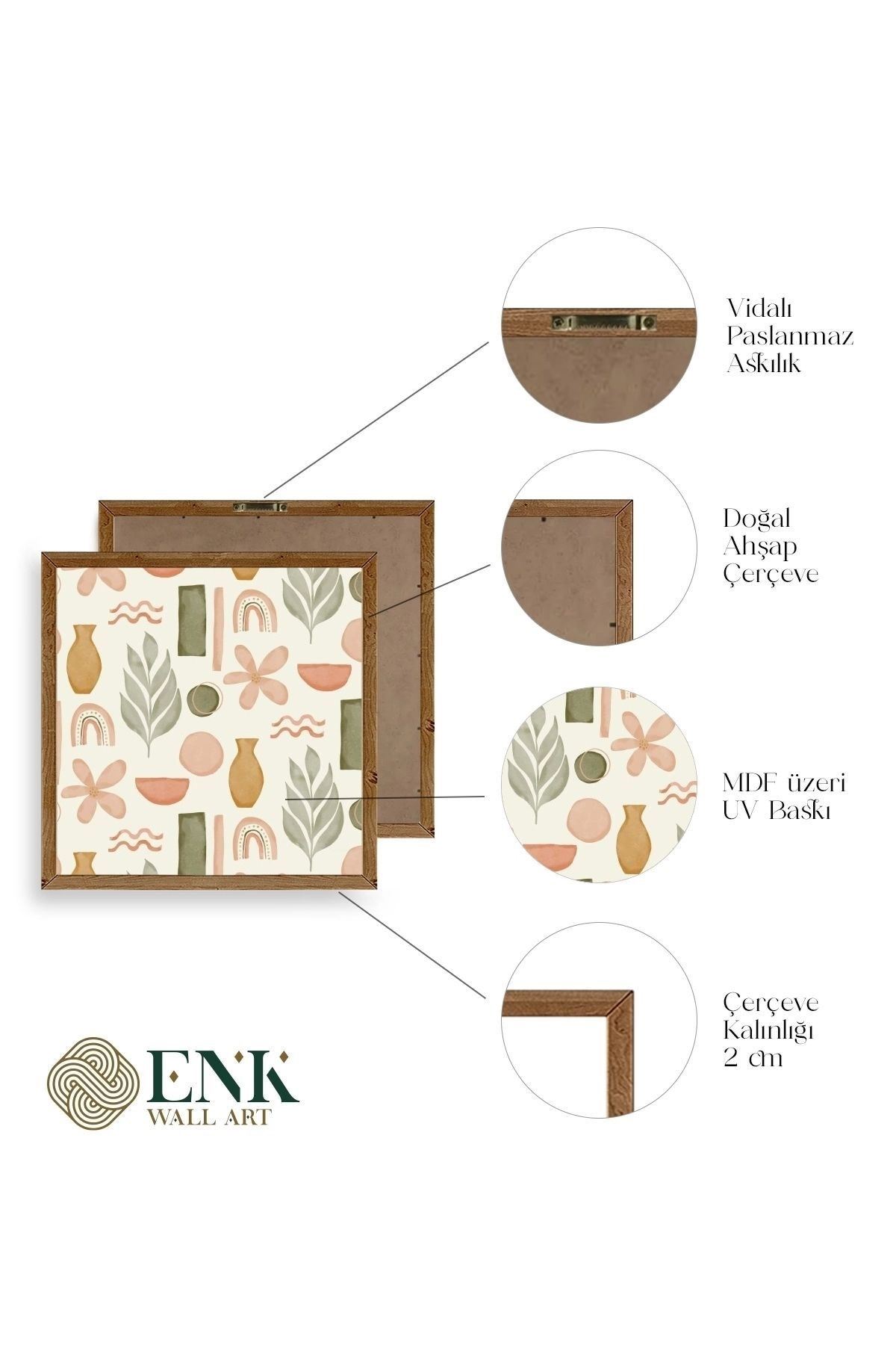 Yaprak Ahşap Çerçeveli Tablo 50 x 50