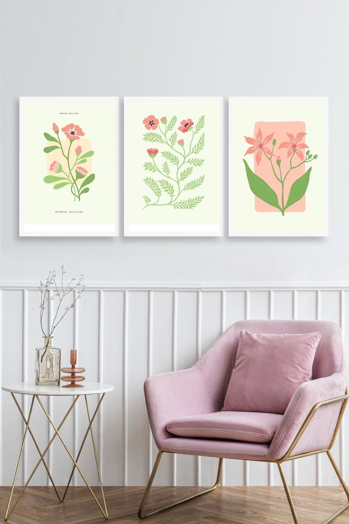 Botanik Üçlü Ahşap Çerçeveli Tablo 30 x 40