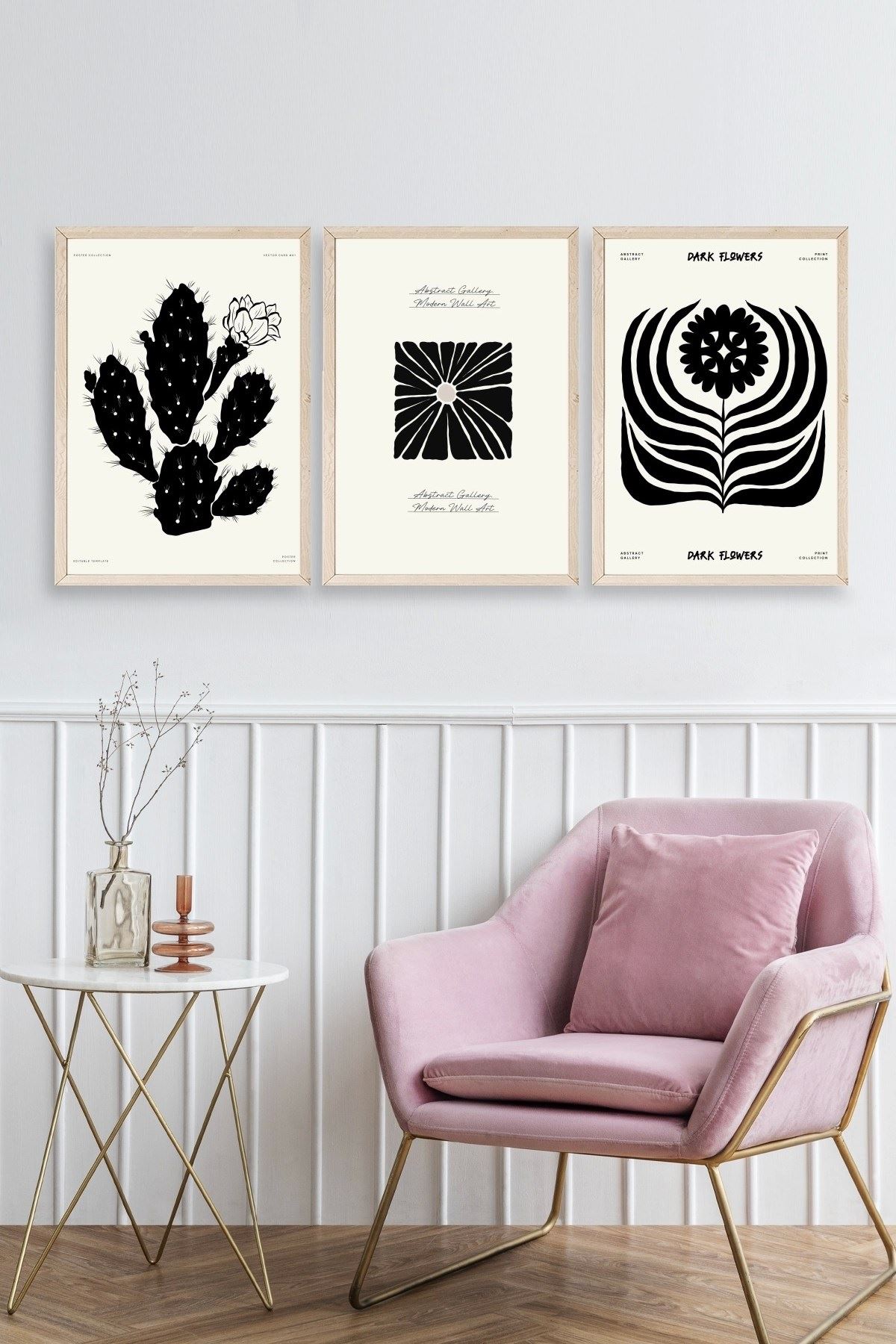 Modern Üçlü Ahşap Çerçeveli Tablo 50 x 70