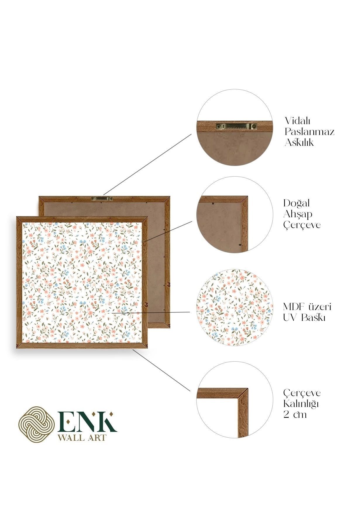 Çiçek Ahşap Çerçeveli Tablo 50 x 50
