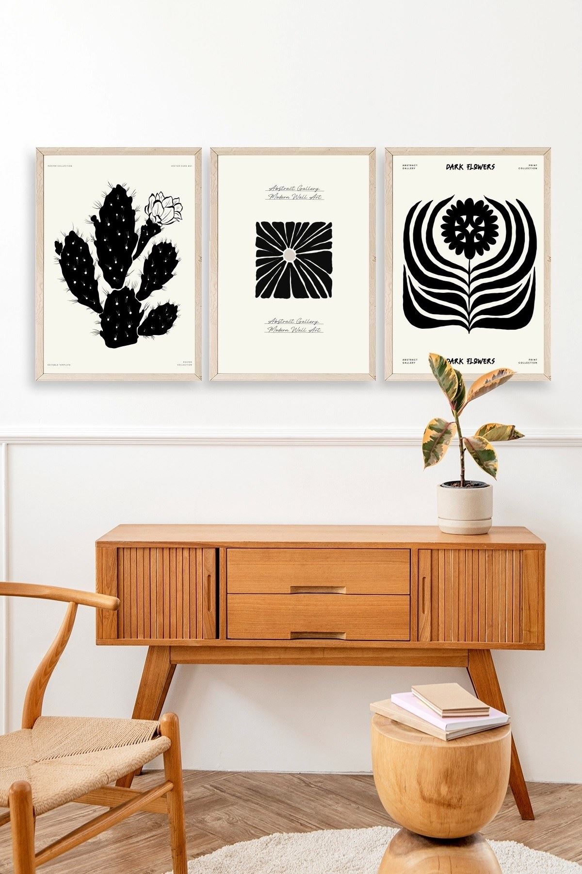 Modern Üçlü Ahşap Çerçeveli Tablo 23 x 30