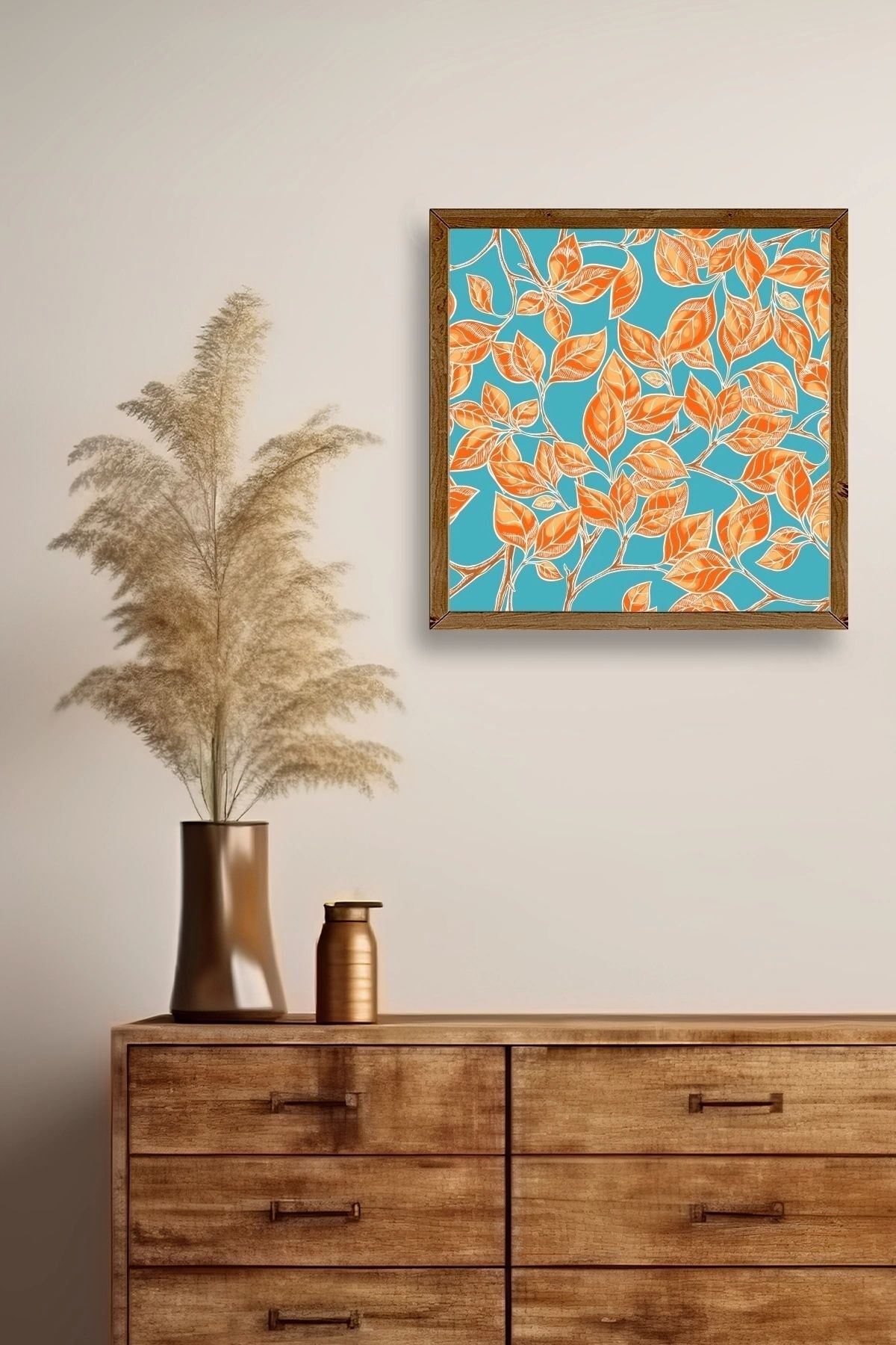 Yaprak Ahşap Çerçeveli Tablo 42 x 42