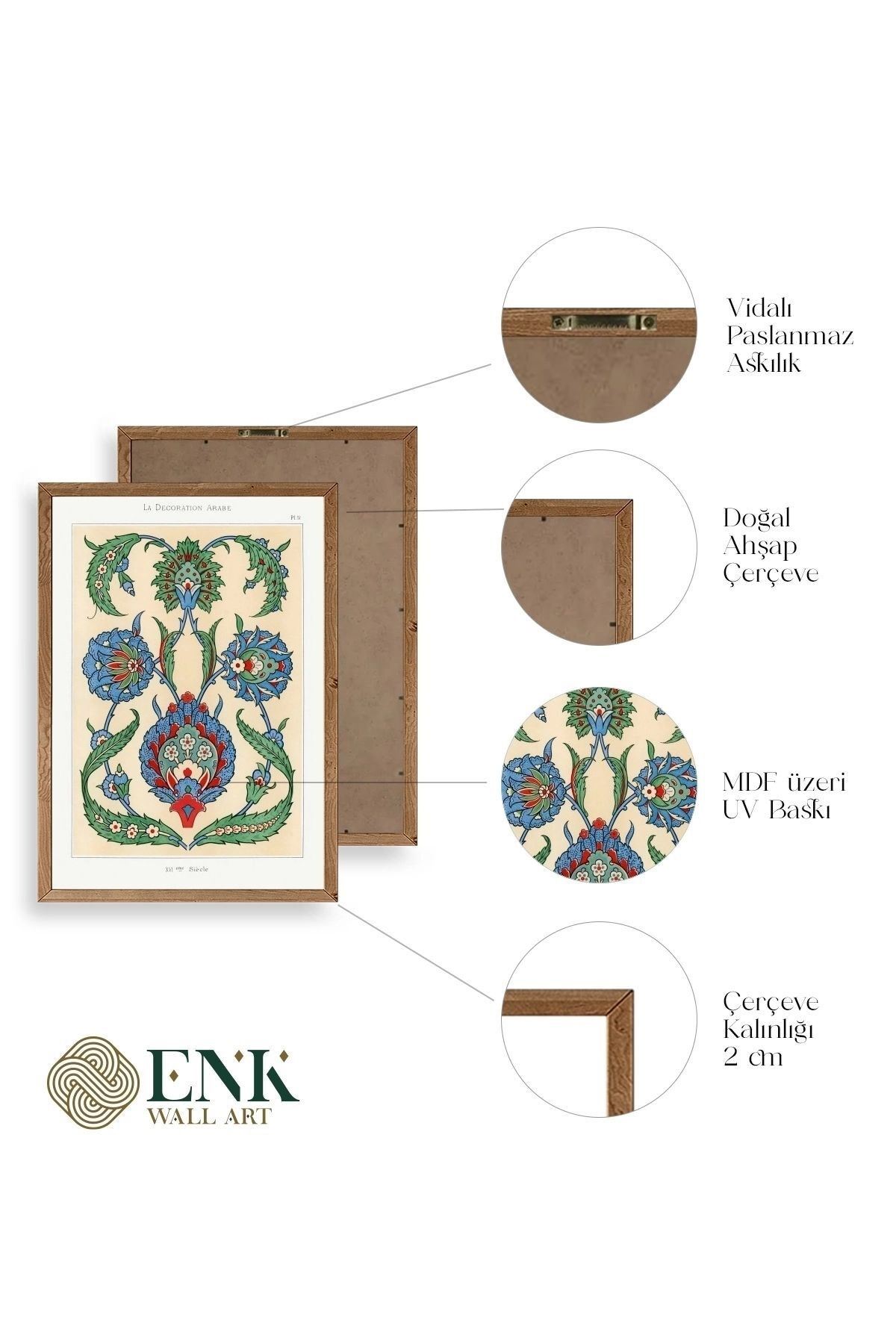 Çini Motif Pano Ahşap Çerçeveli Tablo 30 x 42