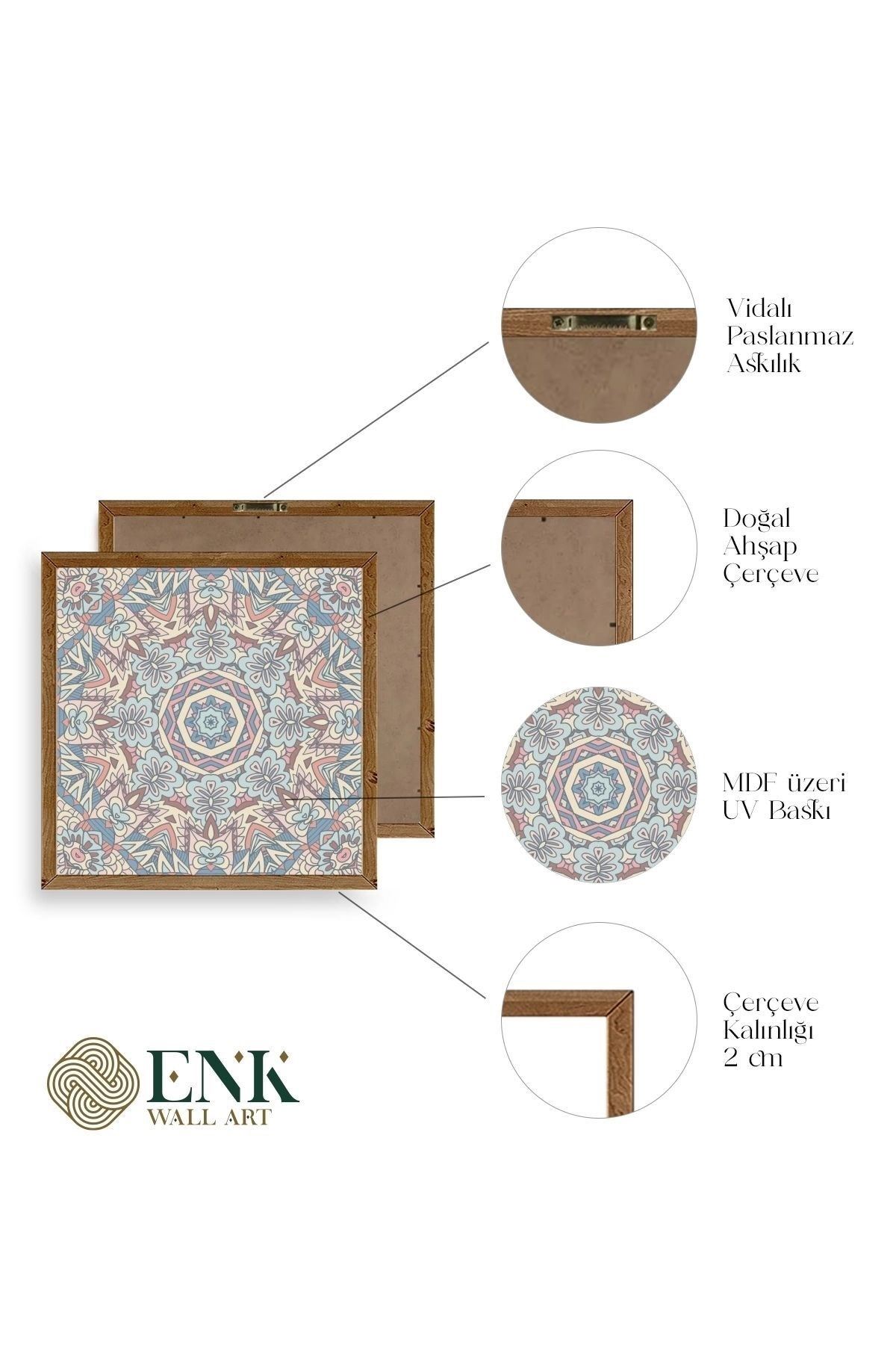 Mandala Ahşap Çerçeveli Tablo 23 x 23