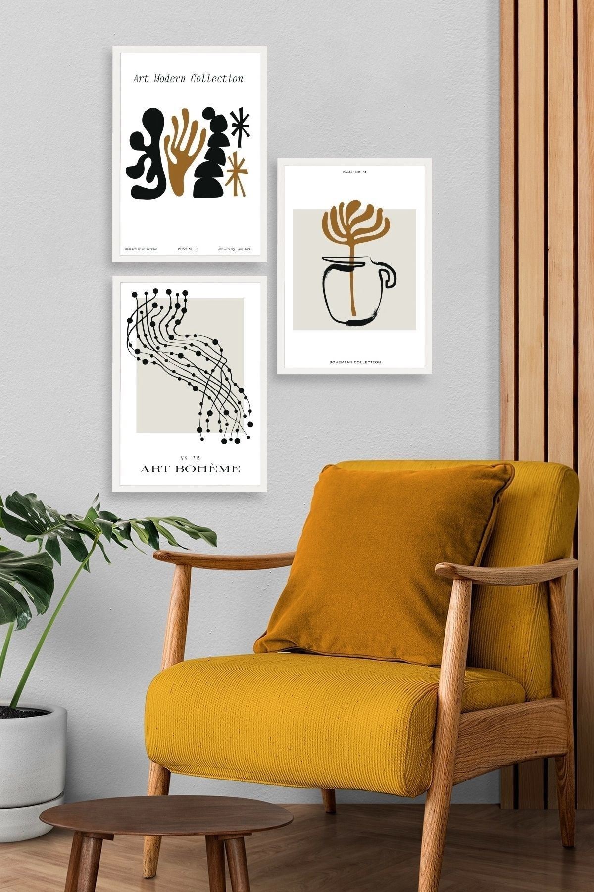 Modern Üçlü Ahşap Çerçeveli Tablo 23 x 30