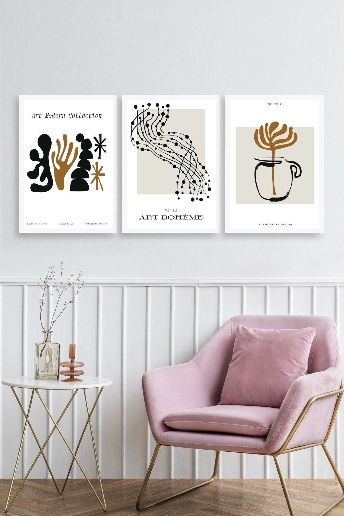 Modern Üçlü Ahşap Çerçeveli Tablo 30 x 40