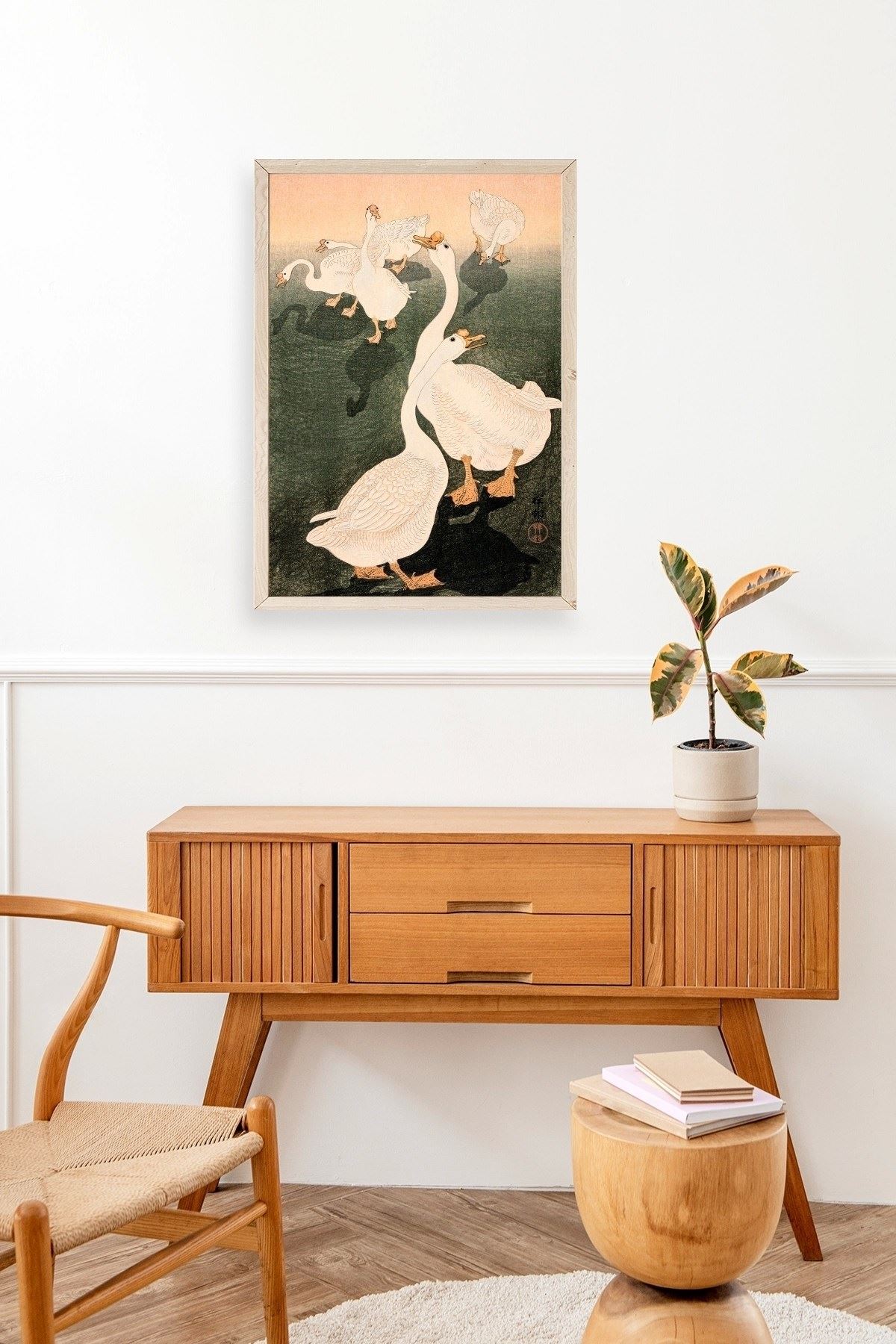 Kuğular Ahşap Çerçeveli Tablo 50 x 70