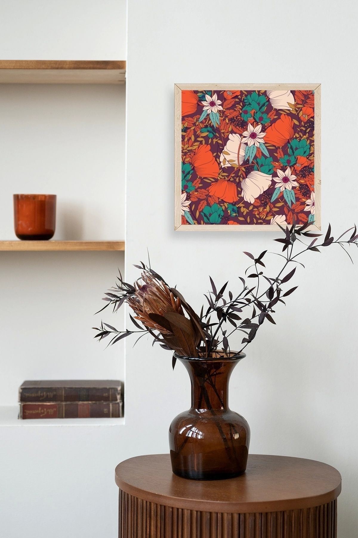 Çiçek Ahşap Çerçeveli Tablo 23 x 23