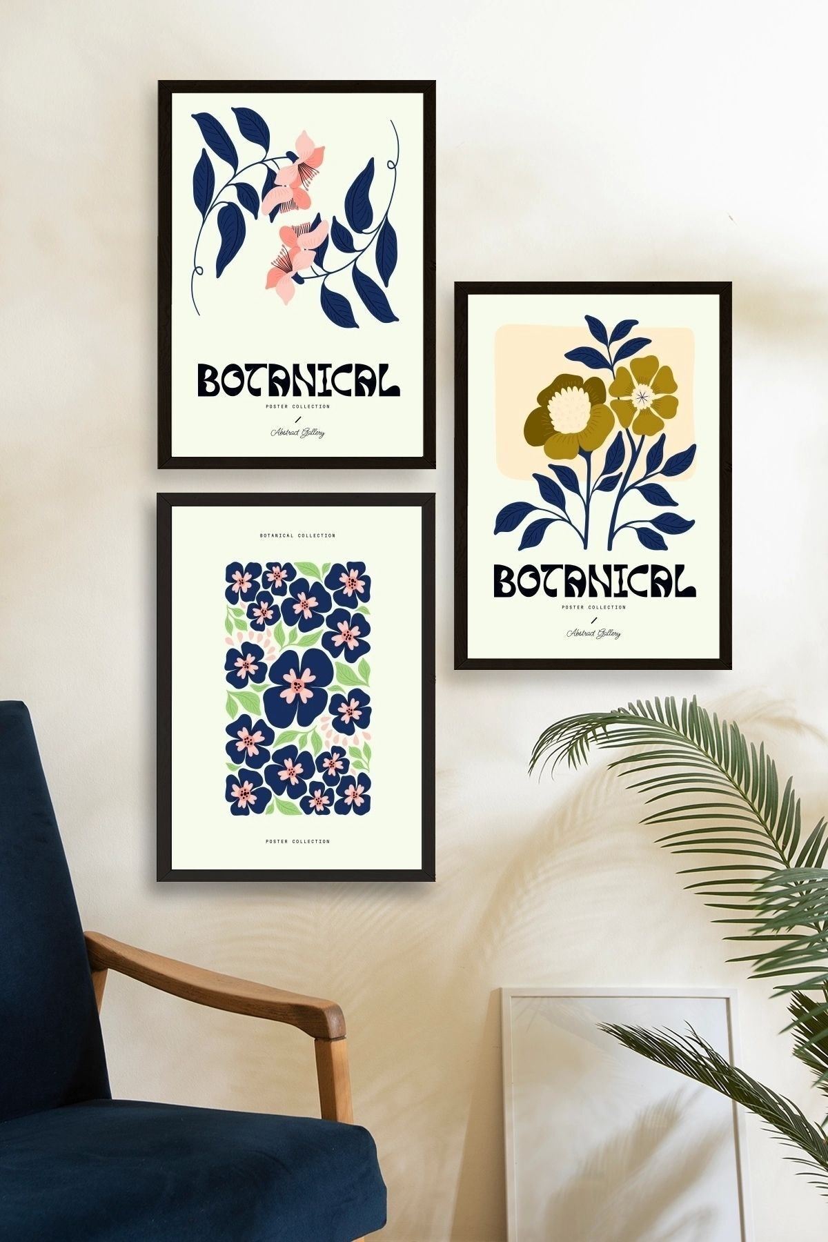 Botanik Üçlü Ahşap Çerçeveli Tablo 50 x 70