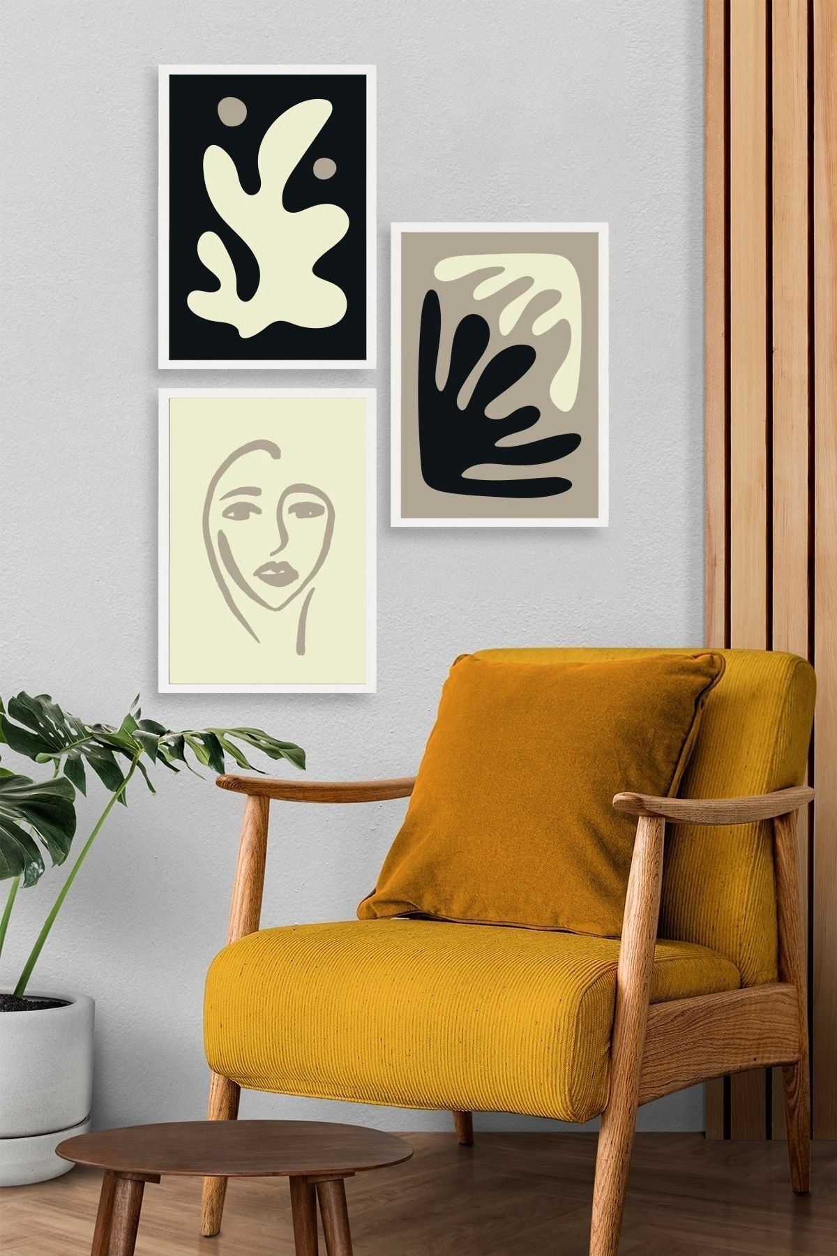 Soyut Üçlü Ahşap Çerçeveli Tablo 30 x 40