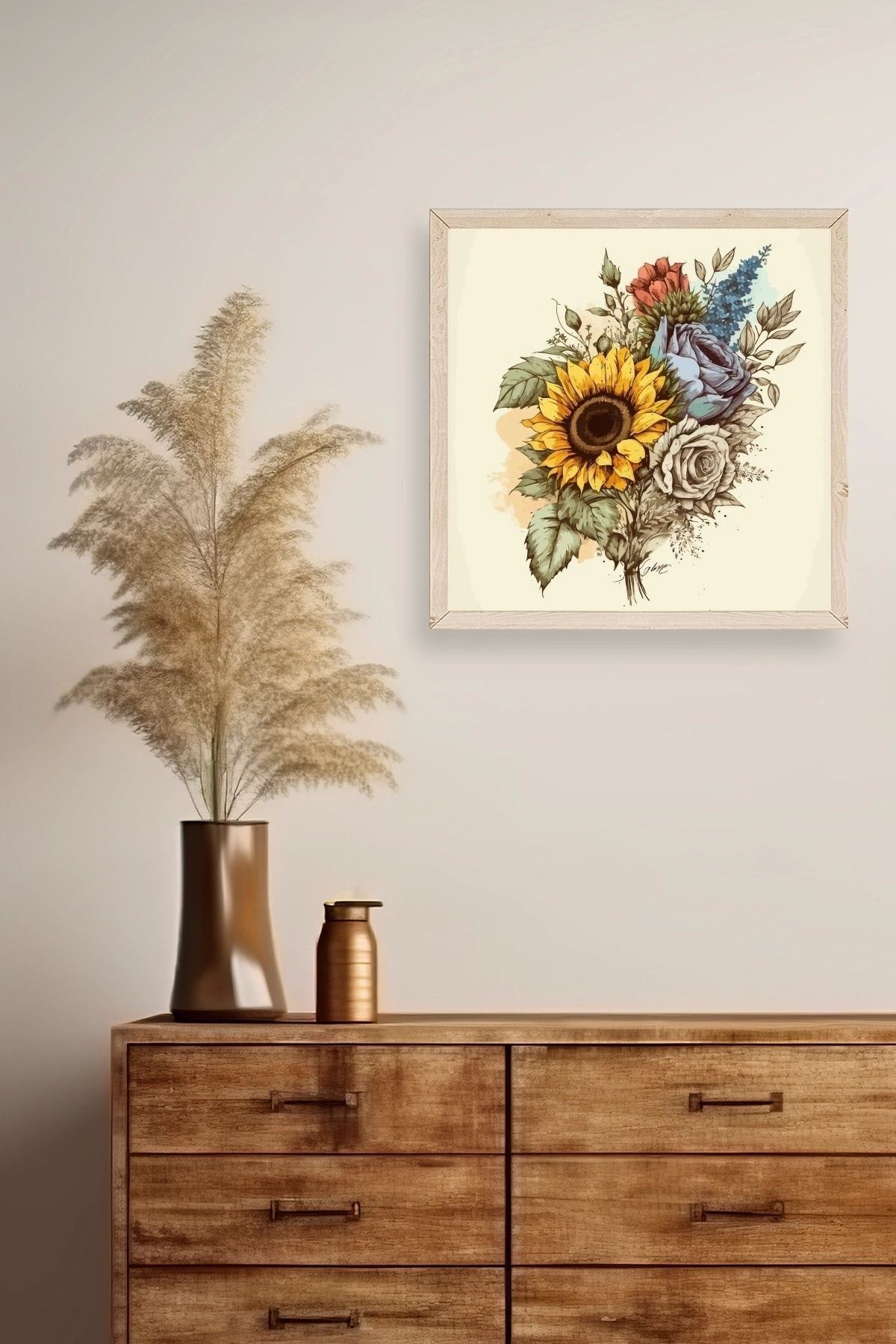 Ayçiçeği Ahşap Çerçeveli Tablo 42 x 42