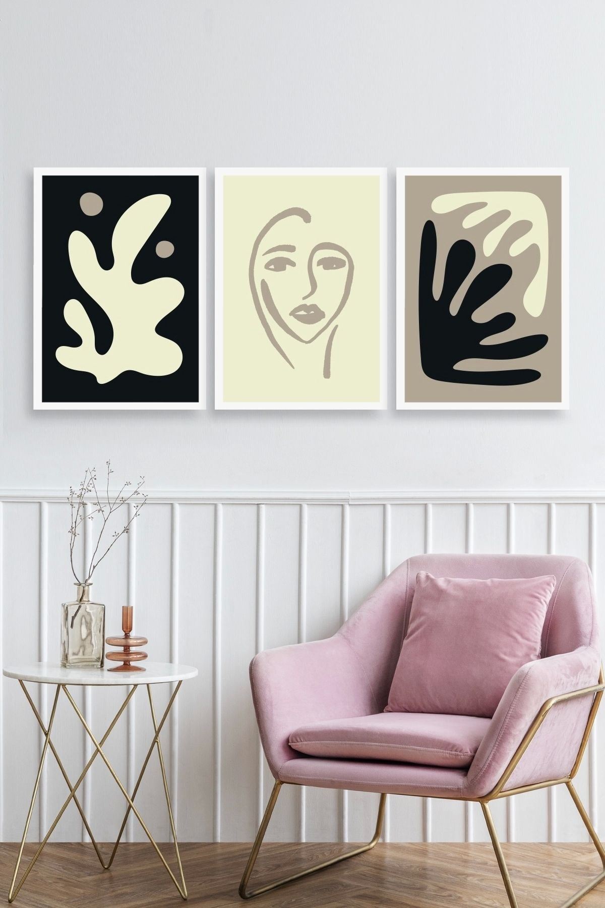 Soyut Üçlü Ahşap Çerçeveli Tablo 40 x 60