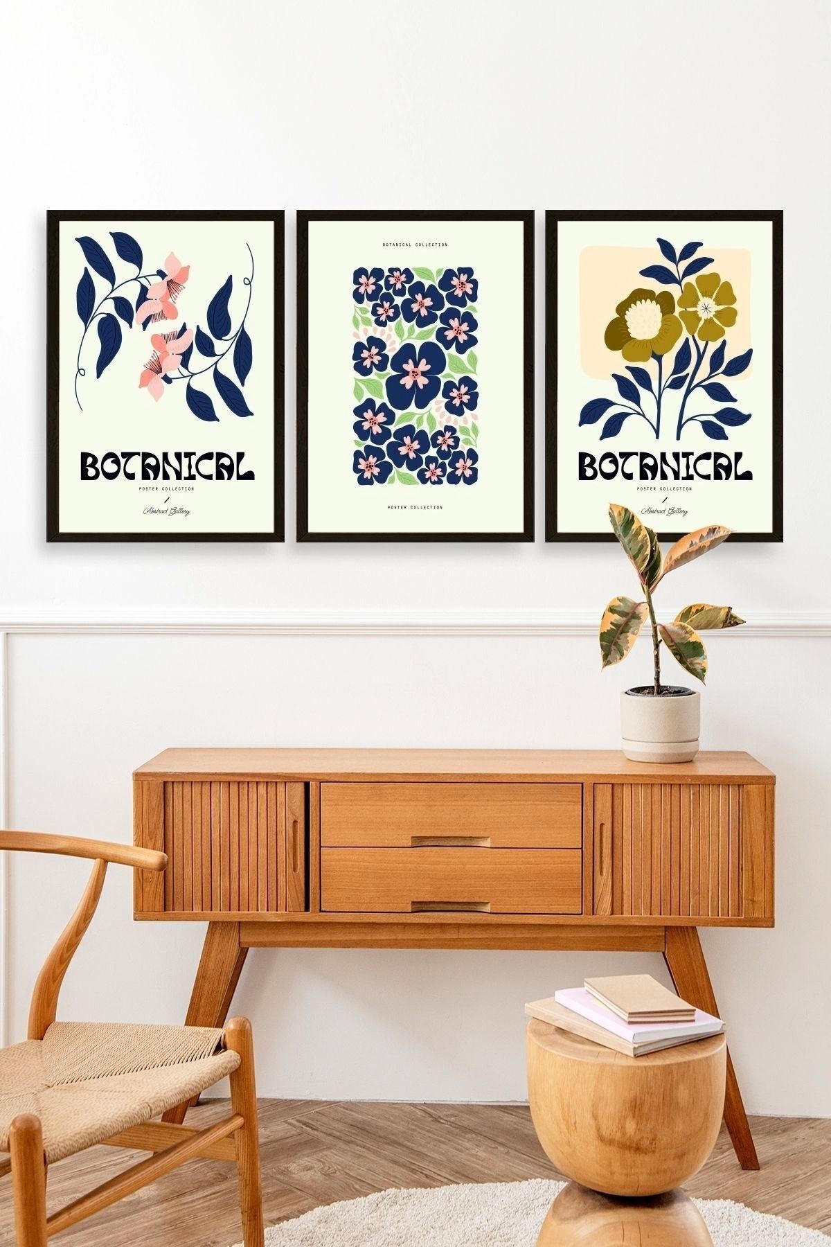 Botanik Üçlü Ahşap Çerçeveli Tablo 30 x 40