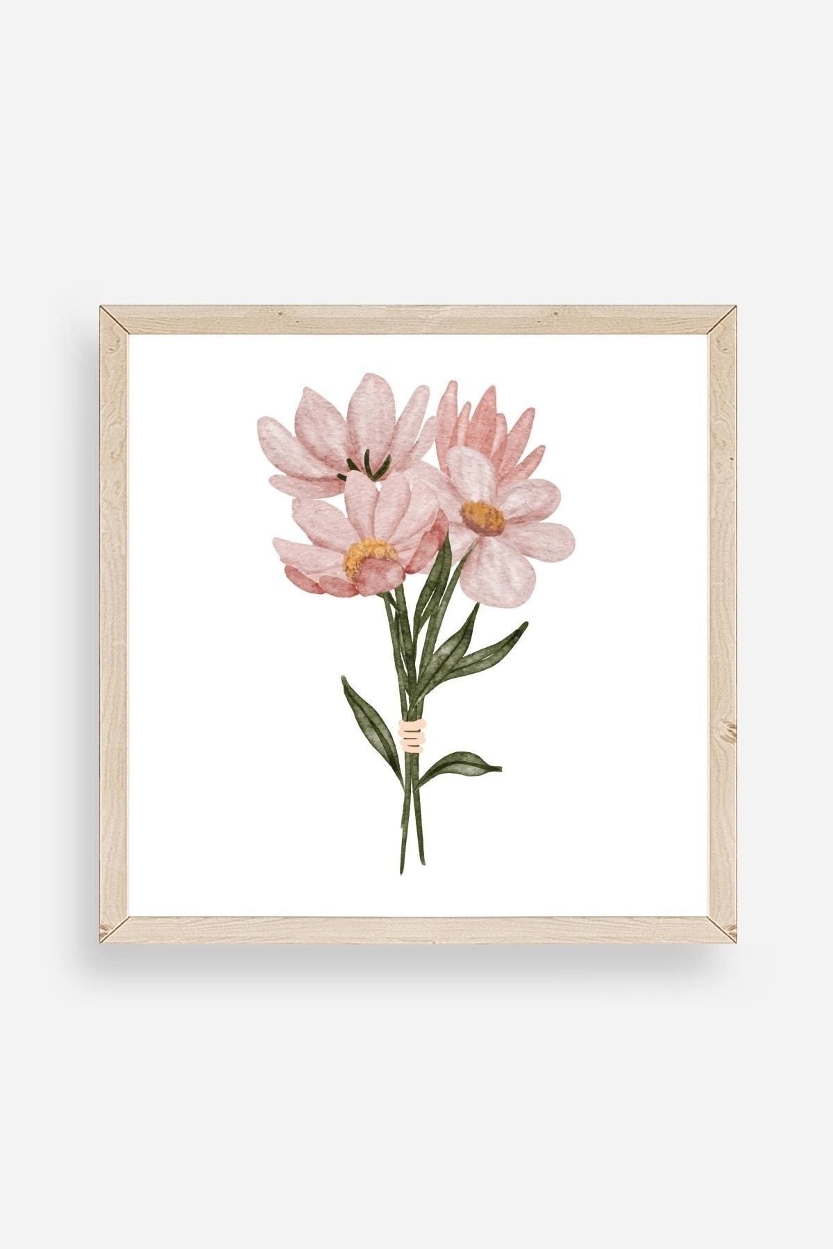 Çiçek Ahşap Çerçeveli Tablo 50 x 50