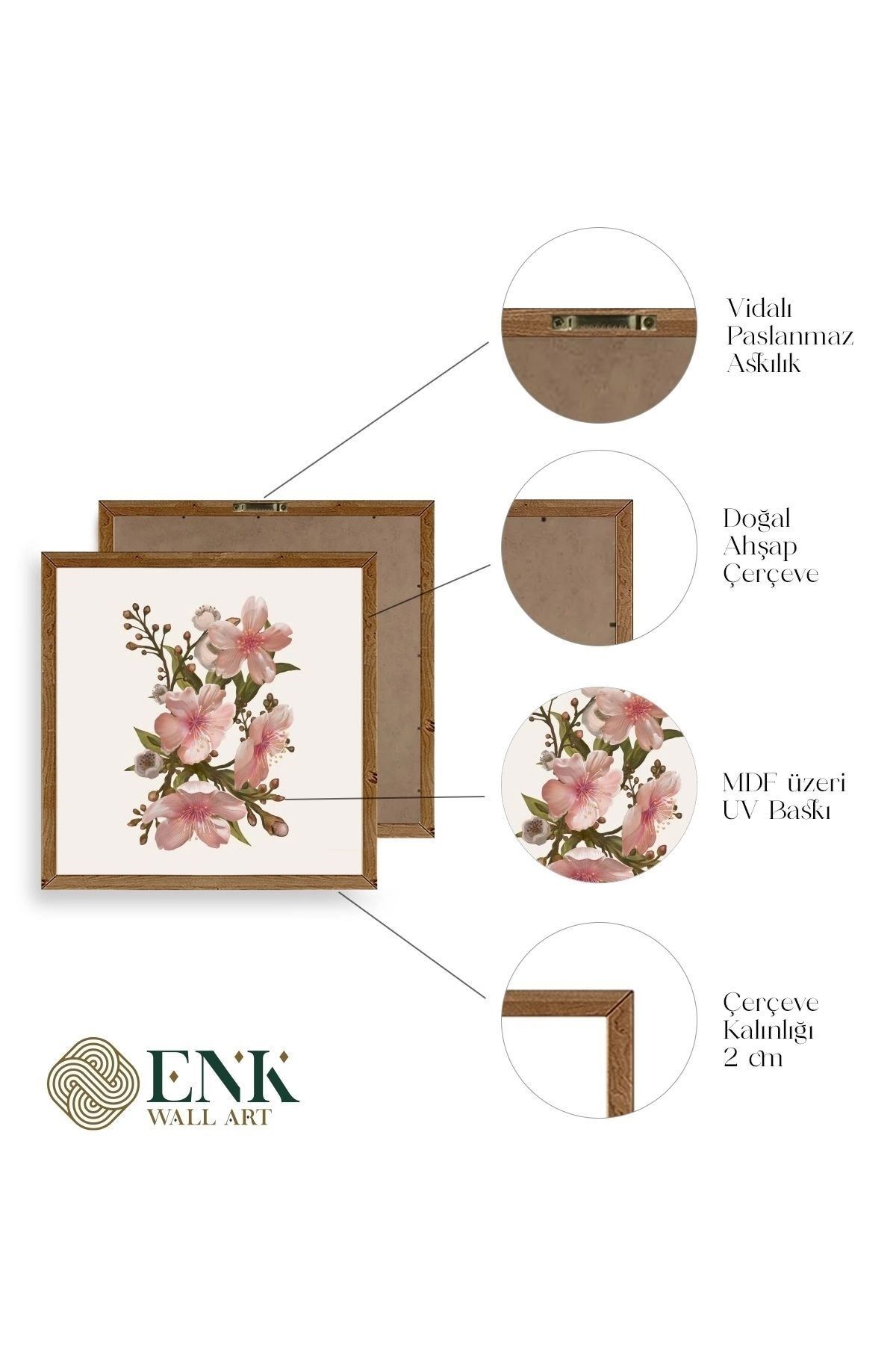 Çiçek Ahşap Çerçeveli Tablo 23 x 23