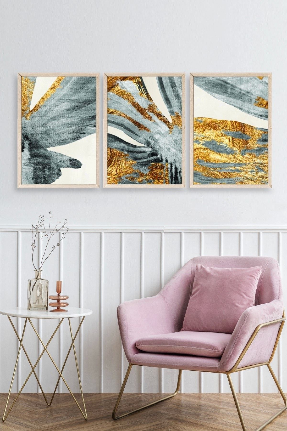 Manzara Üçlü Ahşap Çerçeveli Tablo 50 x 70