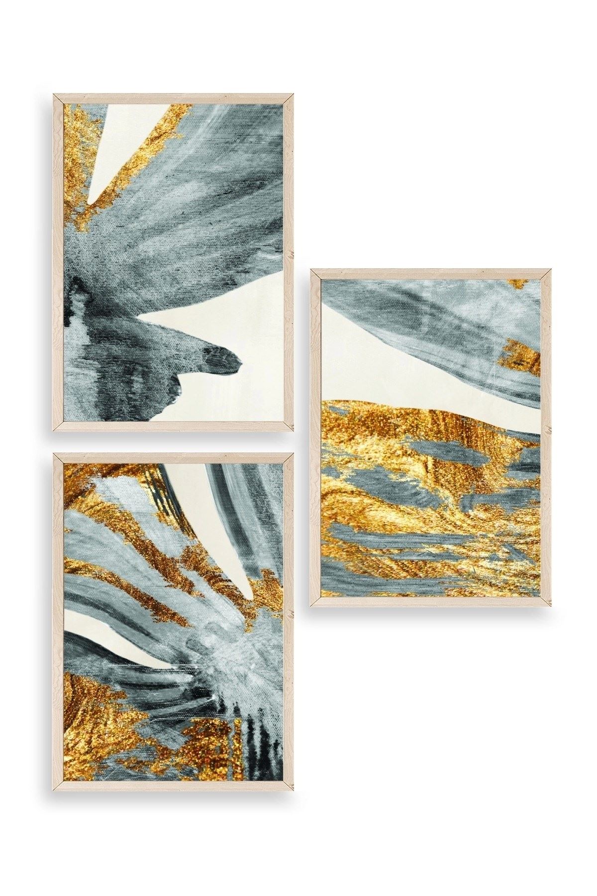 Manzara Üçlü Ahşap Çerçeveli Tablo 30 x 42