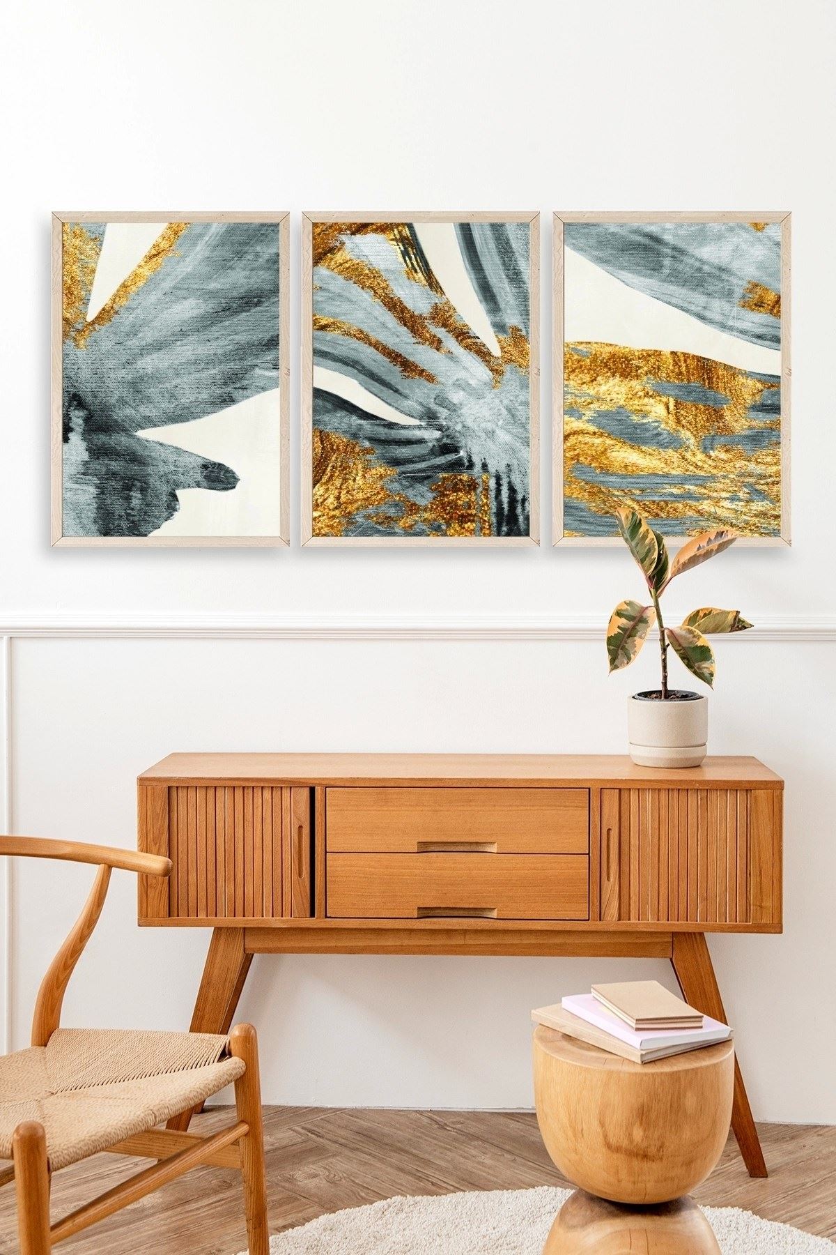 Manzara Üçlü Ahşap Çerçeveli Tablo 23 x 30