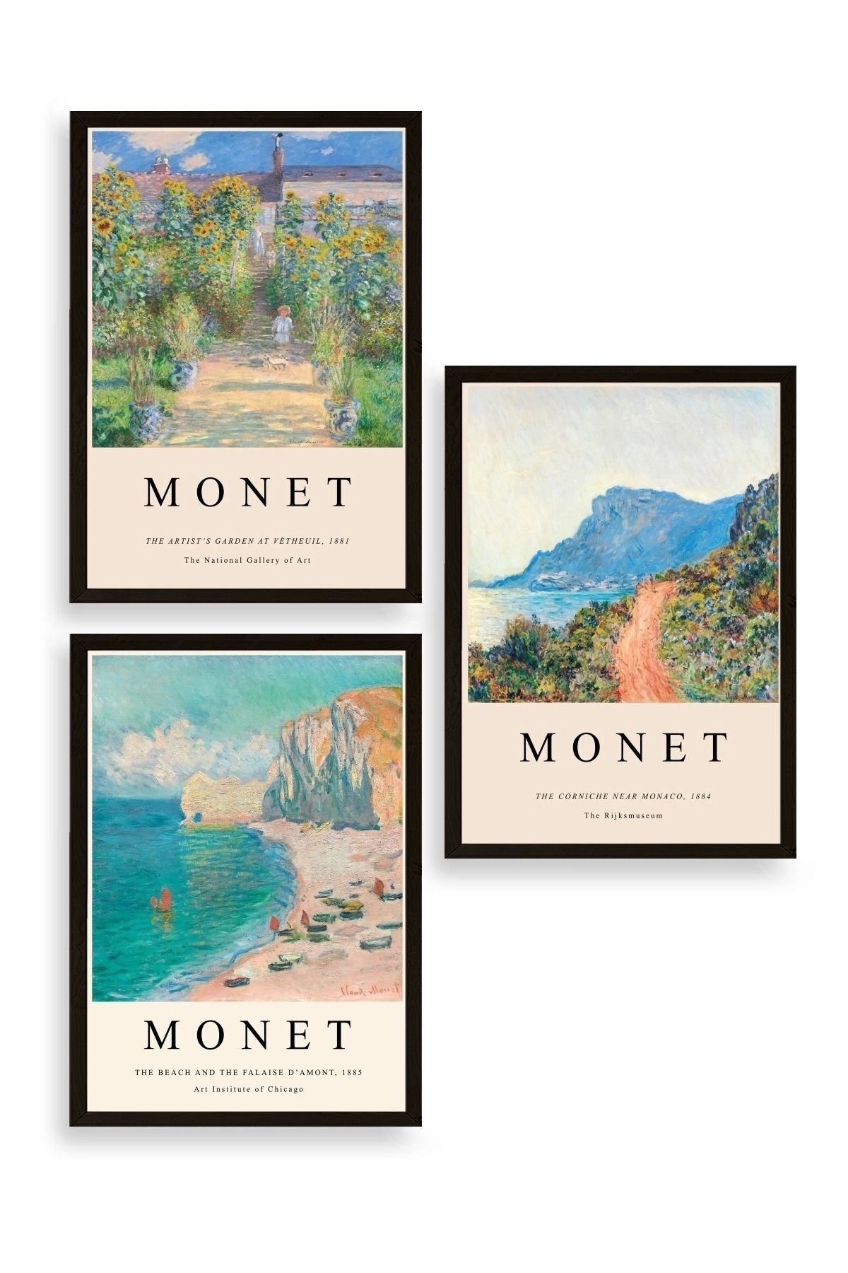 Monet Üçlü Ahşap Çerçeveli Tablo 50 x 70