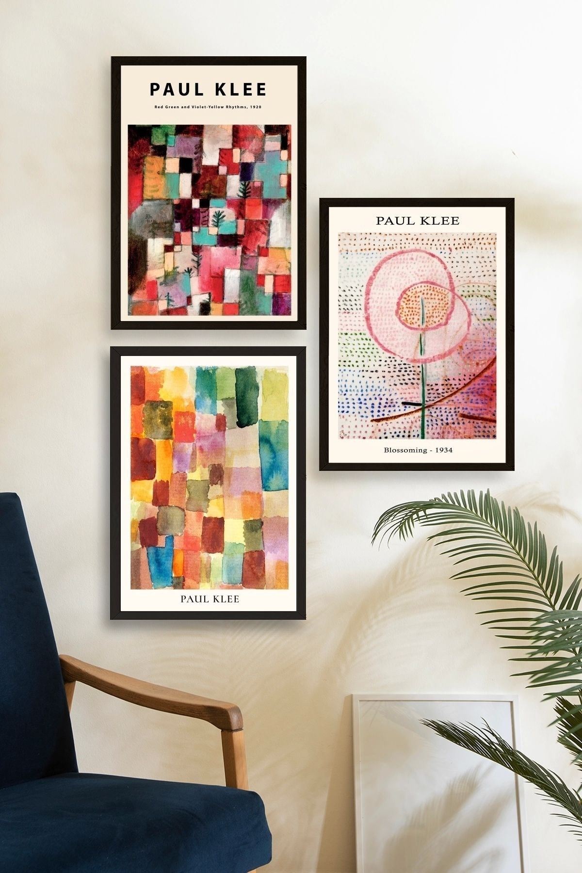 Paul Klee Üçlü Ahşap Çerçeveli Tablo 50 x 70