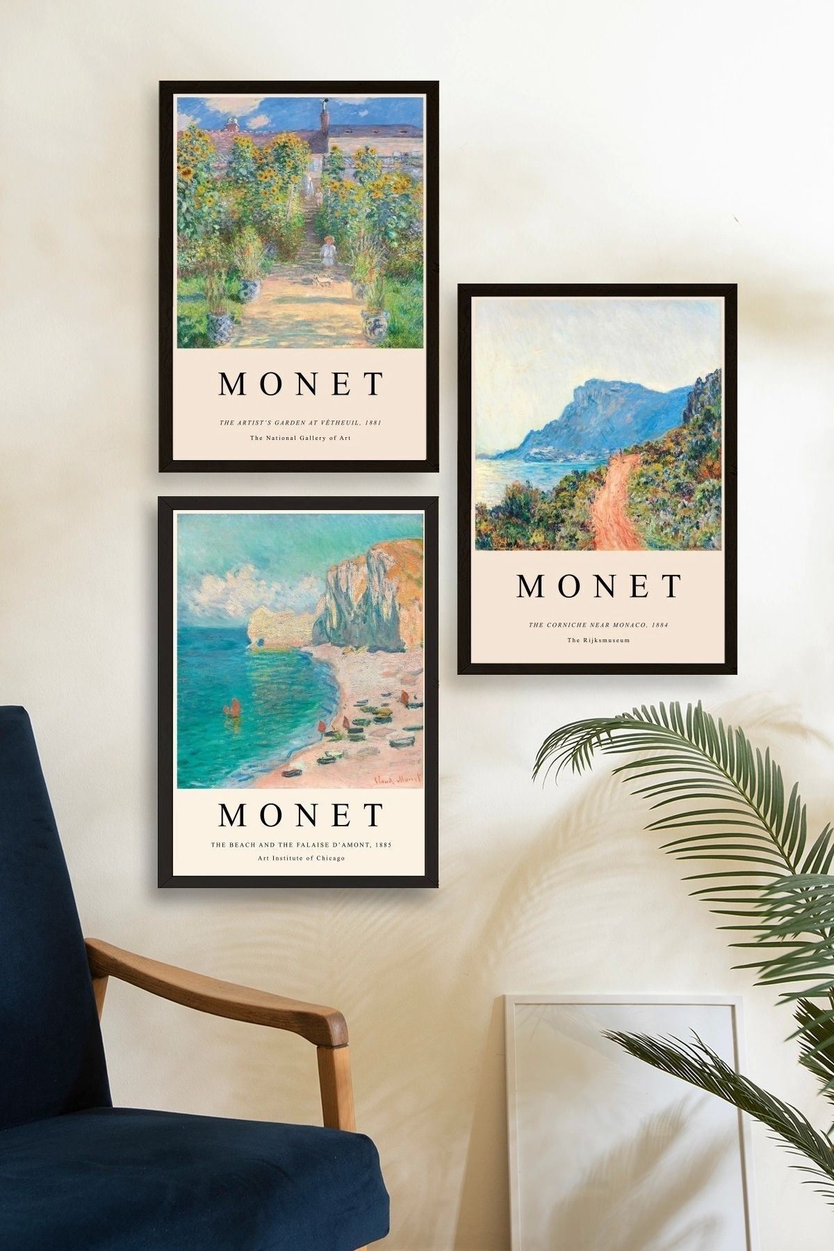 Monet Üçlü Ahşap Çerçeveli Tablo 40 x 60