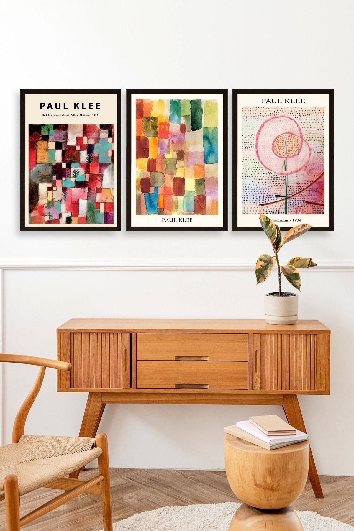 Paul Klee Üçlü Ahşap Çerçeveli Tablo 40 x 60