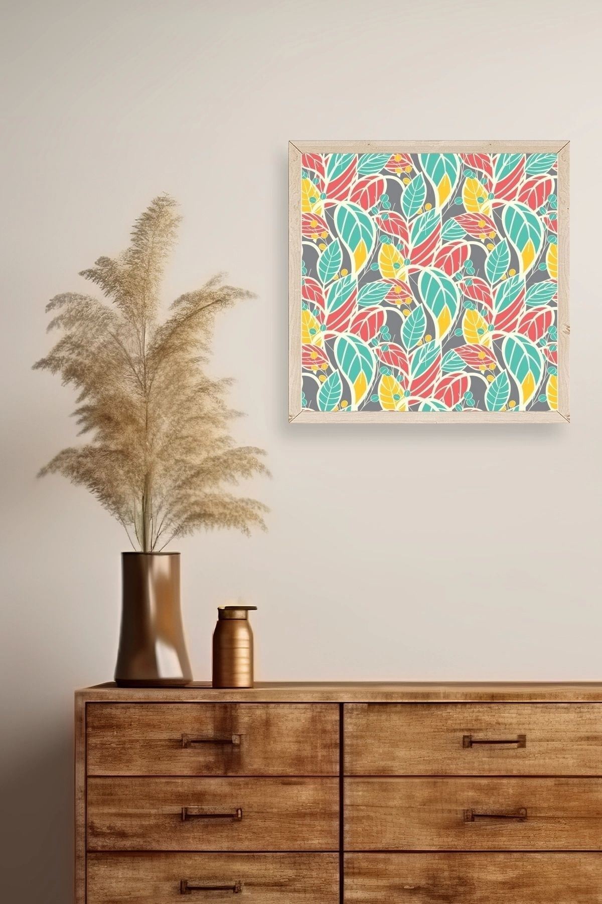 Yaprak Ahşap Çerçeveli Tablo 23 x 23