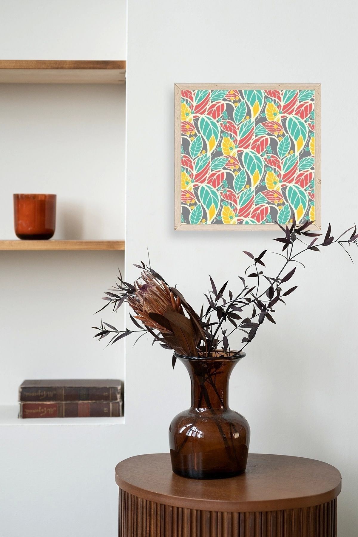 Yaprak Ahşap Çerçeveli Tablo 42 x 42