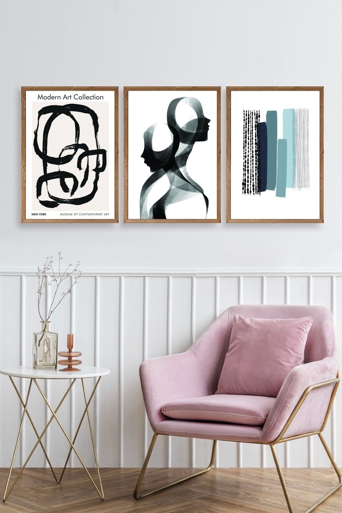 Modern Üçlü Ahşap Çerçeveli Tablo 23 x 30