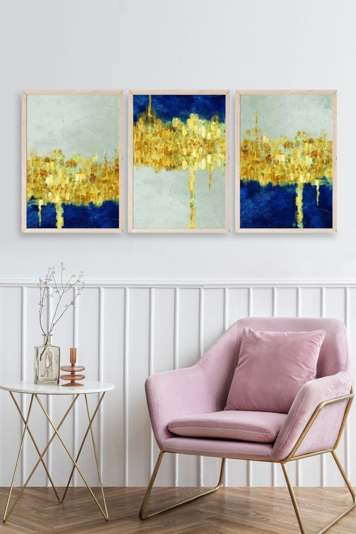 Ünlü Tablolar Üçlü Ahşap Çerçeveli Tablo 50 x 70