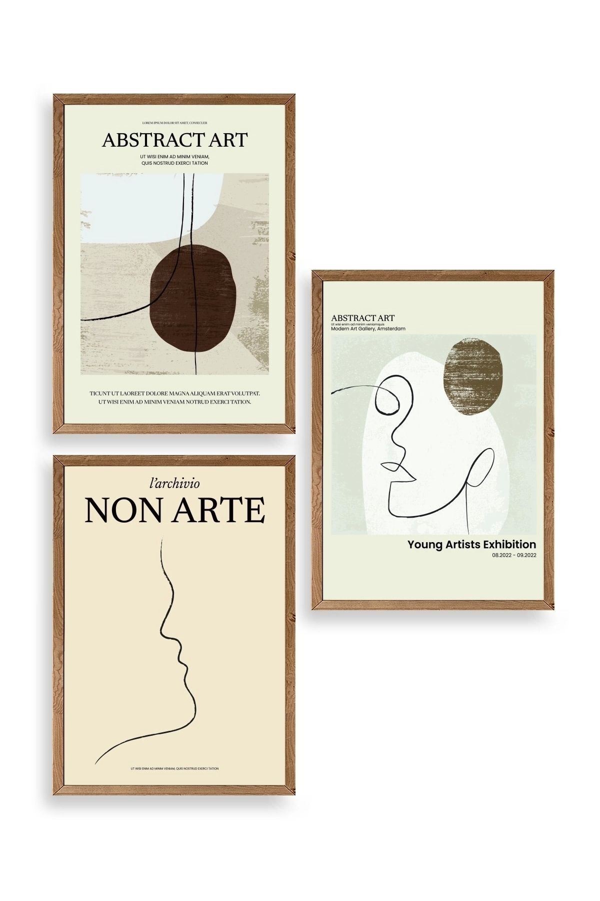 Soyut Sanat Üçlü Ahşap Çerçeveli Tablo 40 x 60